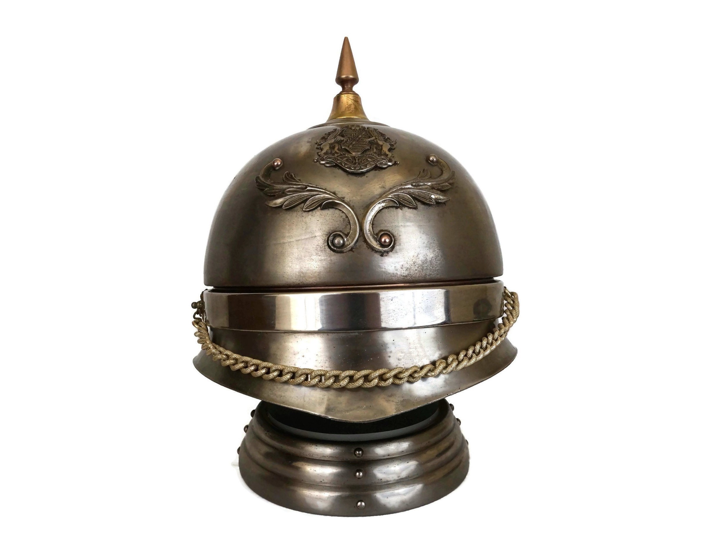 Vintage Prussian Helmet Carafe Decanter, Shot Glass Holder by Lucky