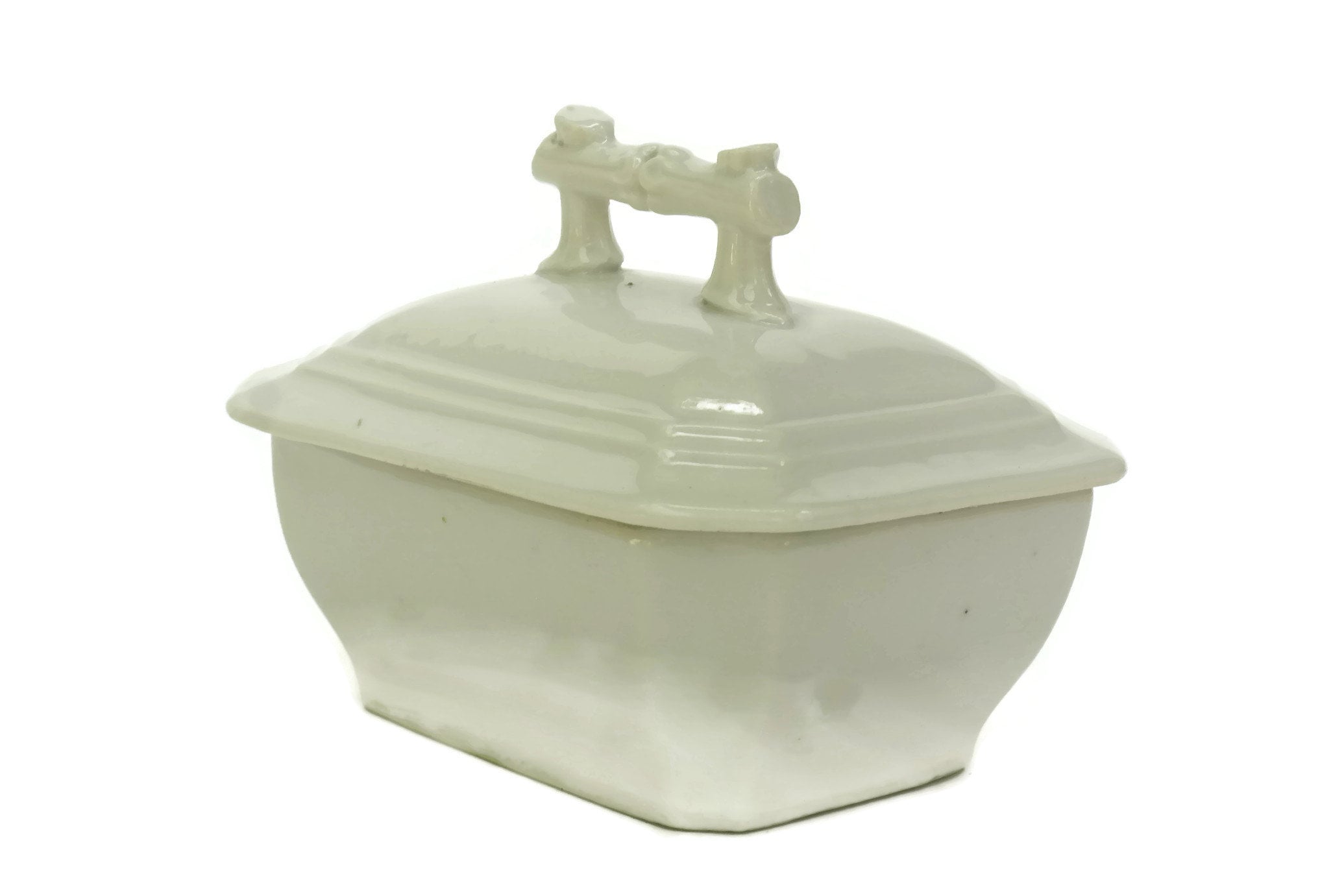 Antique White Porcelain Soap Dish with Lid.