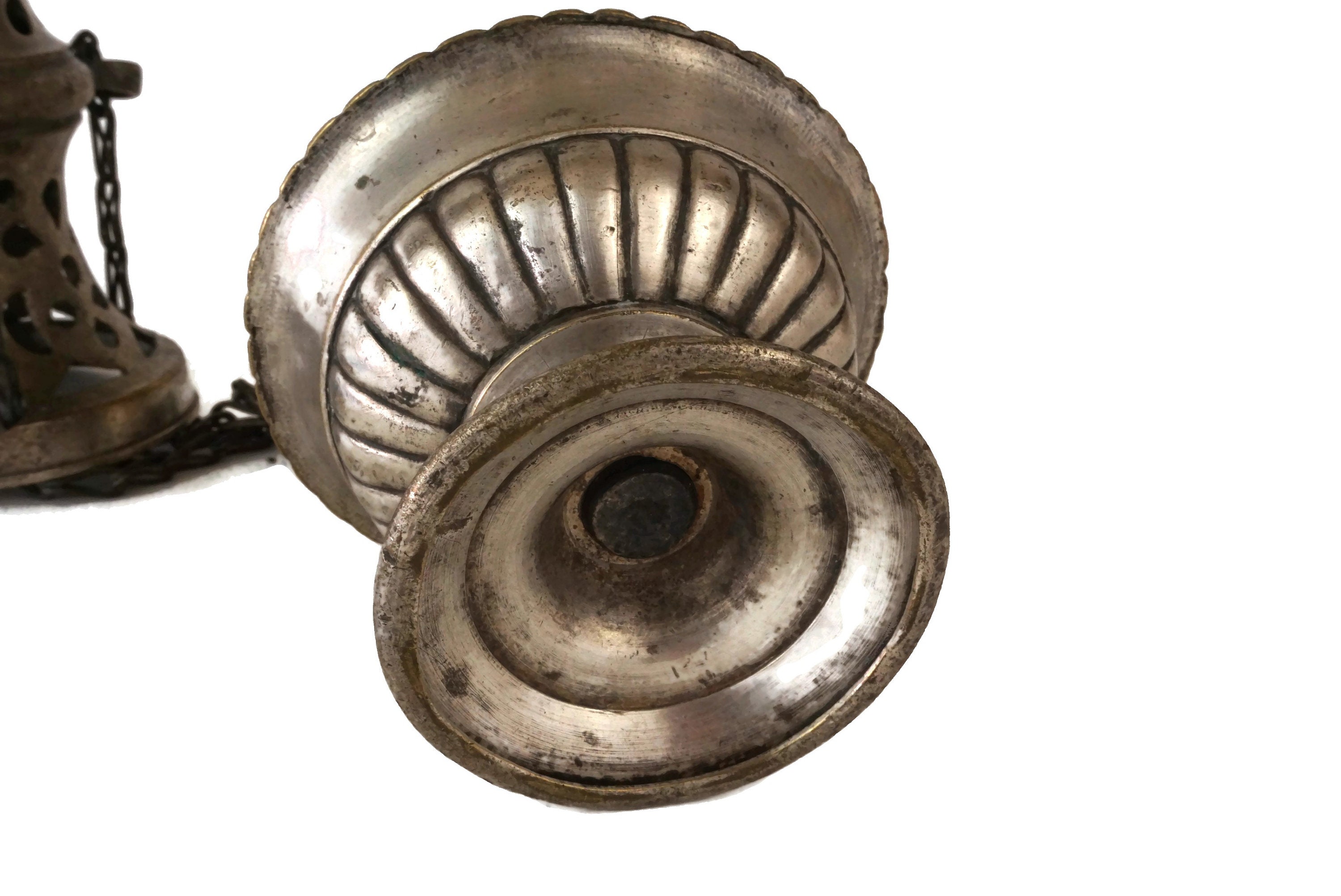 Antique French Church Incense Thurible, Catholic Mass Hanging Censer