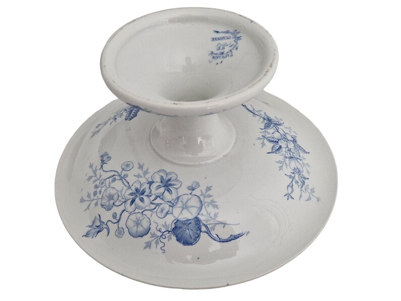 Blue Transferware Pedestal Compote Dish