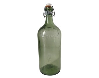 Vintage French Green Glass Bottle with Javel Pigeon Advertising