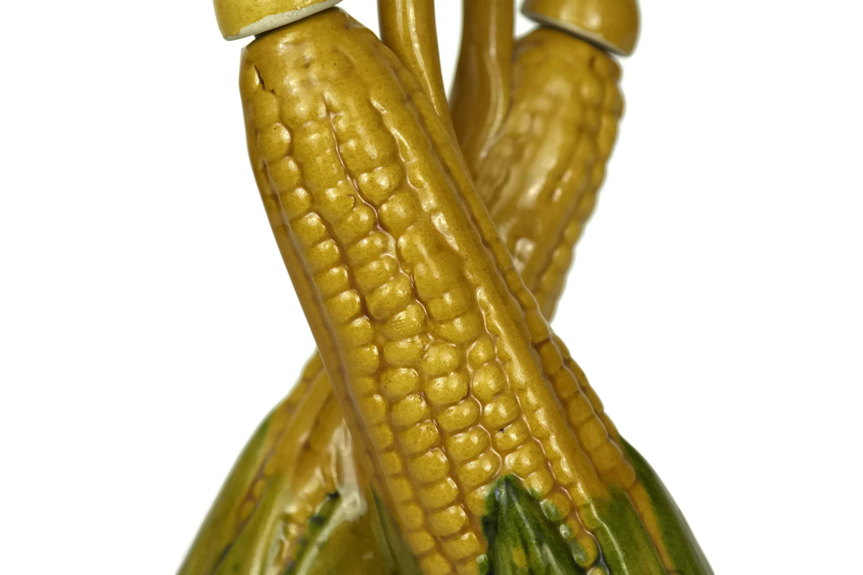 Majolica Corn Cob Oil and Vinegar Set. French Vallauris Olive Oil and