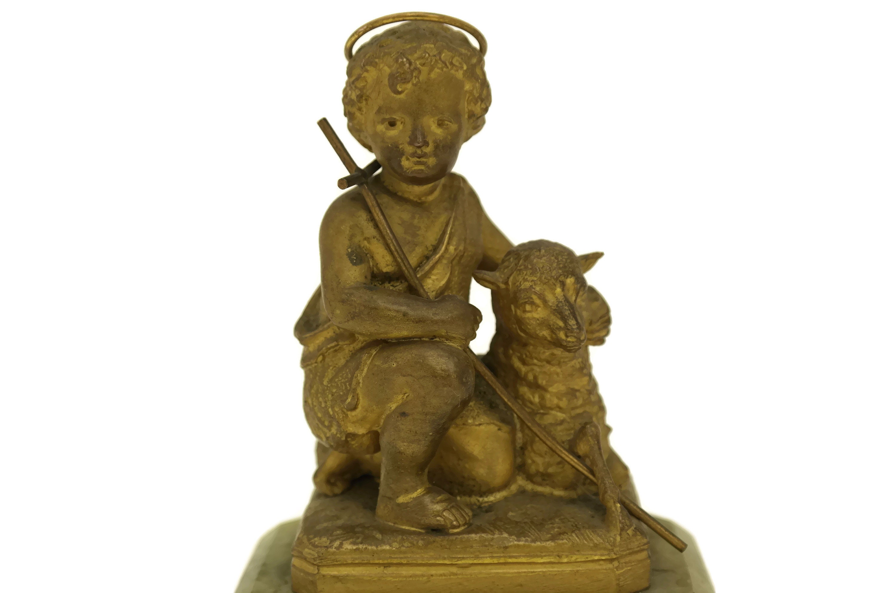 Antique Saint John the Baptist Figurine. French Catholic Religious Art