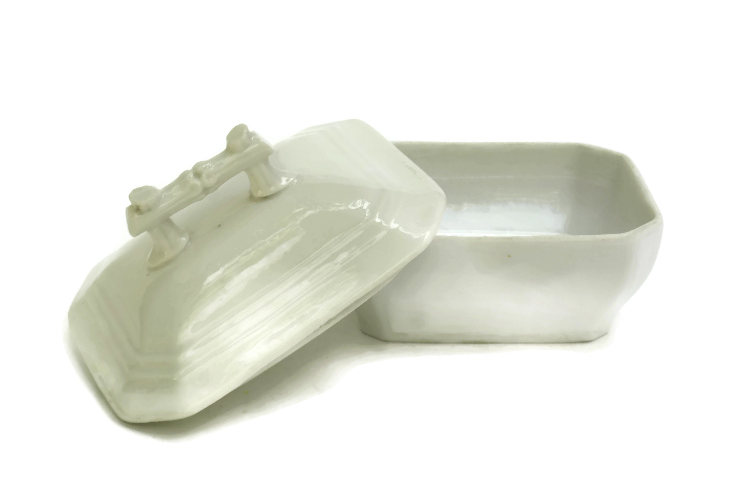 Antique White Porcelain Soap Dish with Lid.