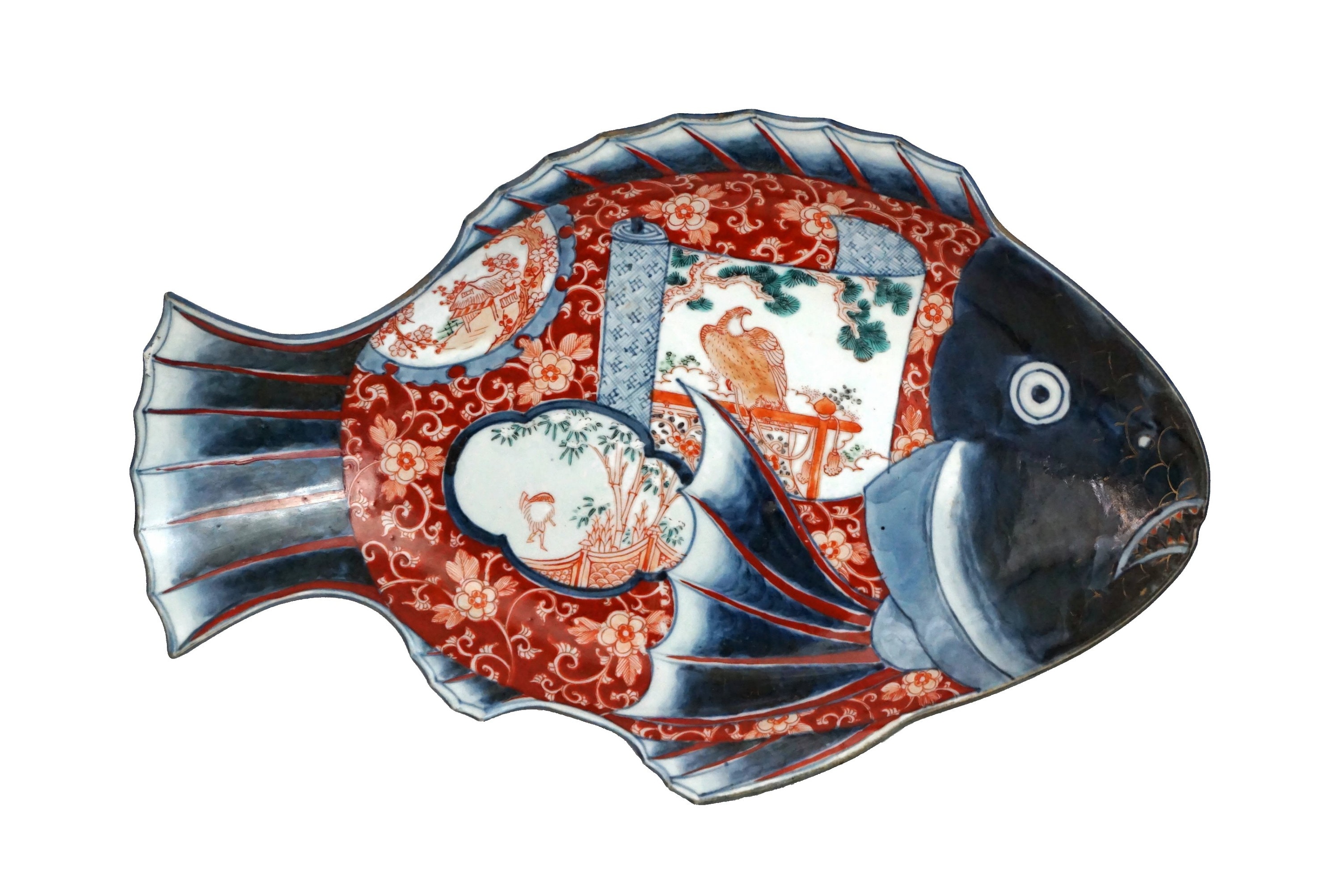 Antique Japanese Imari Fish Plate, Hand Painted Asian Porcelain Platter