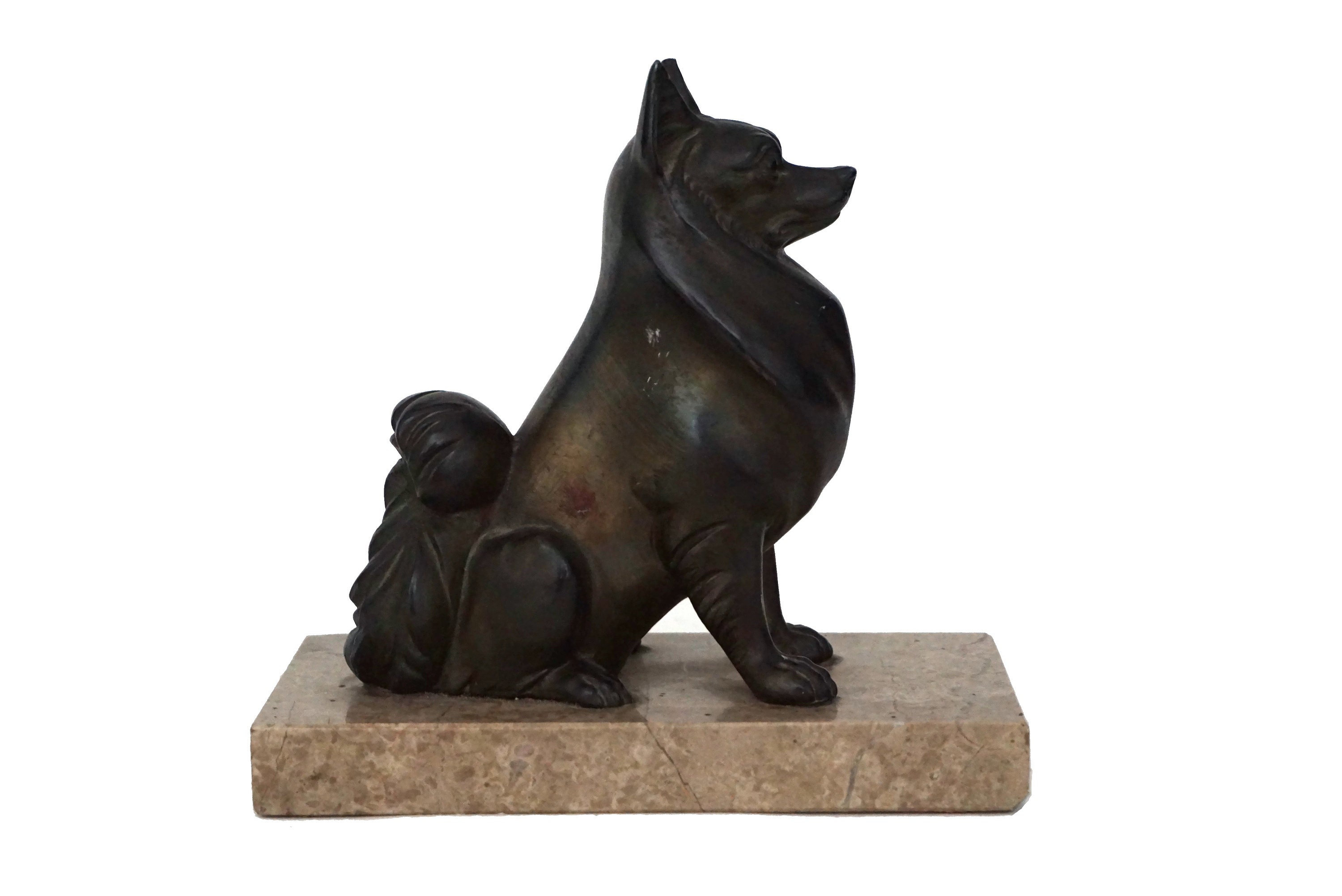 Art Deco Pomeranian Statue, French Antique Toy Pom Dog Decor