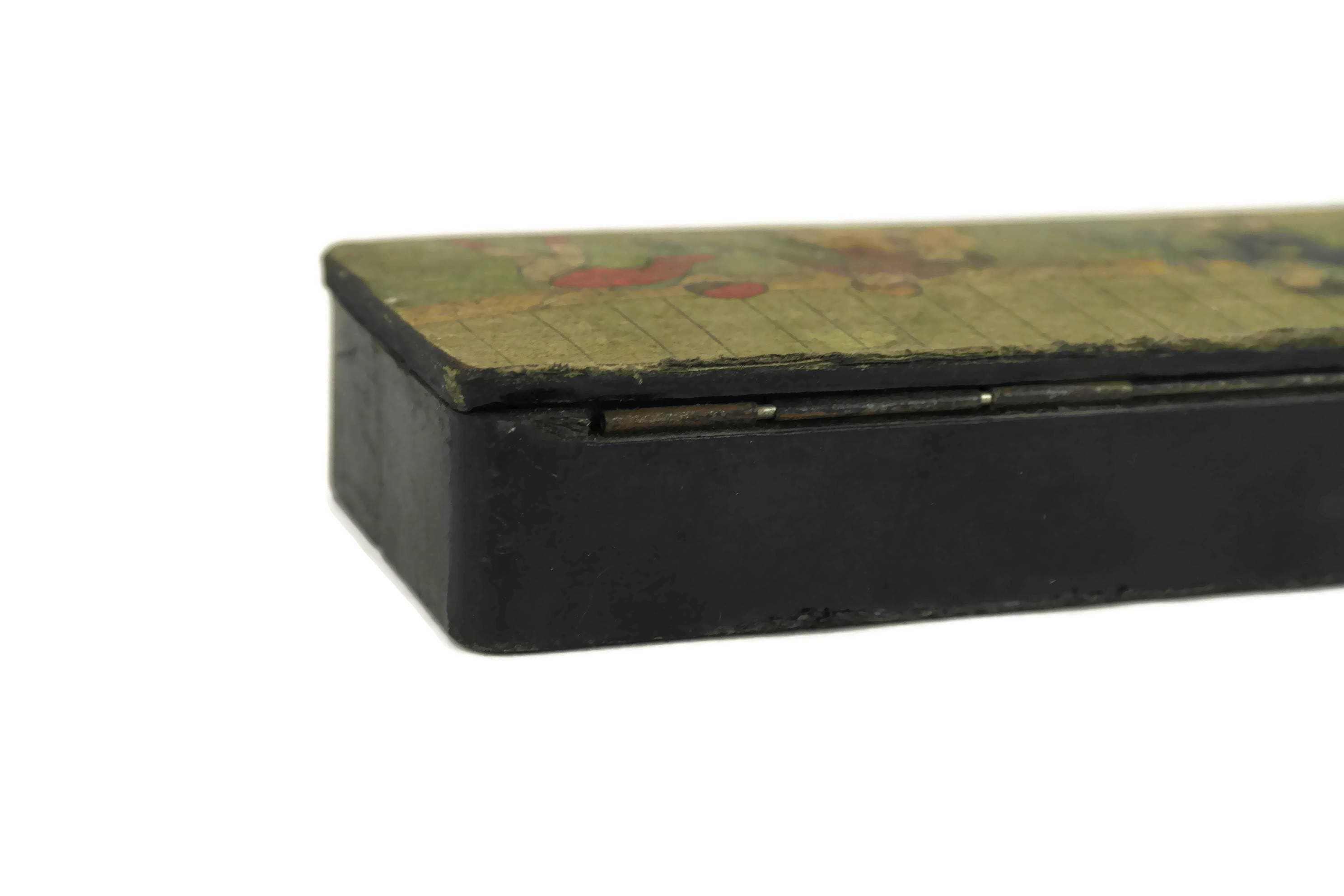 French Antique Pencil Box with Print of Children Playing with