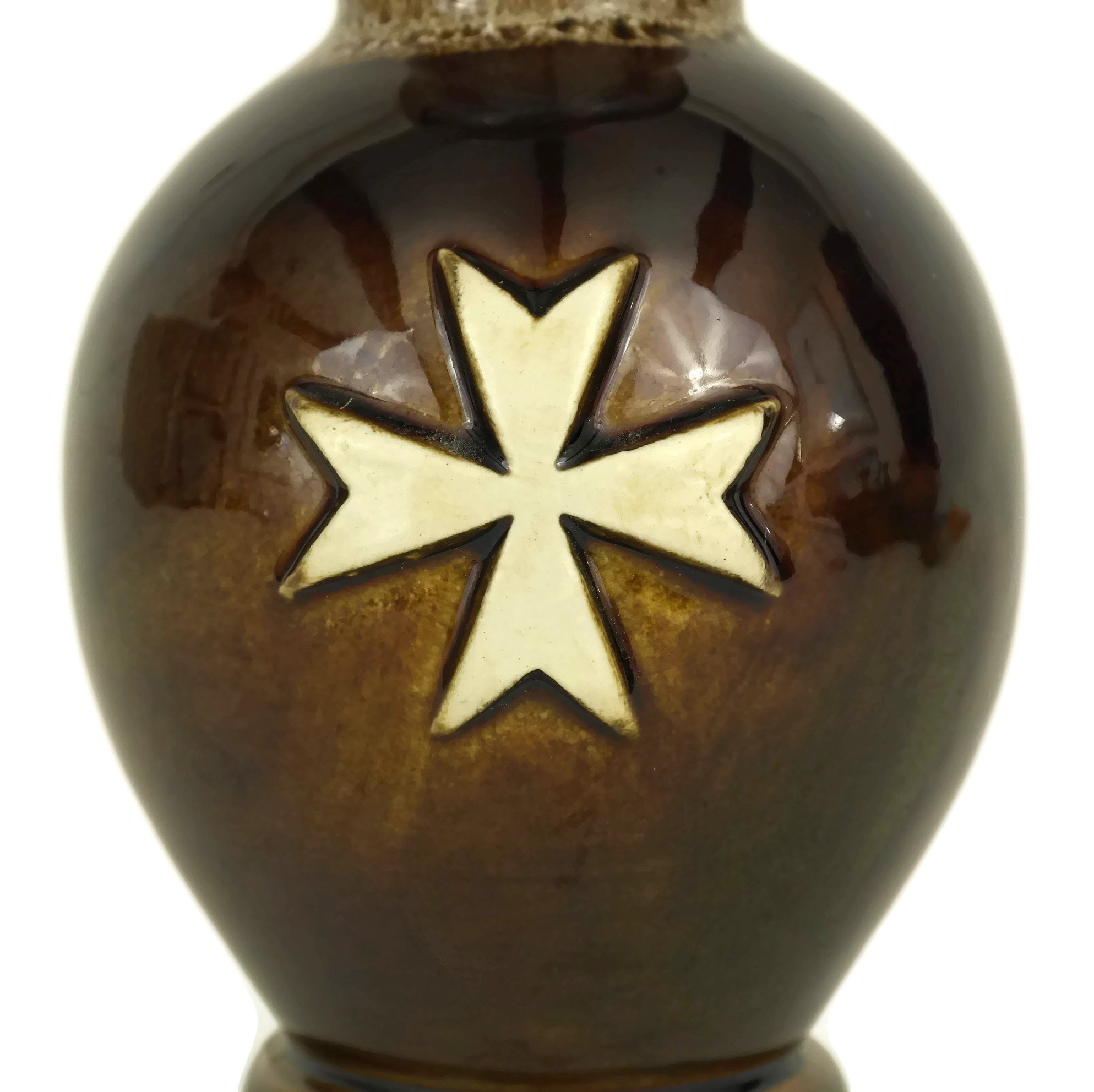 Small Brown Pottery Vase with Maltese Cross by Peter The Potter