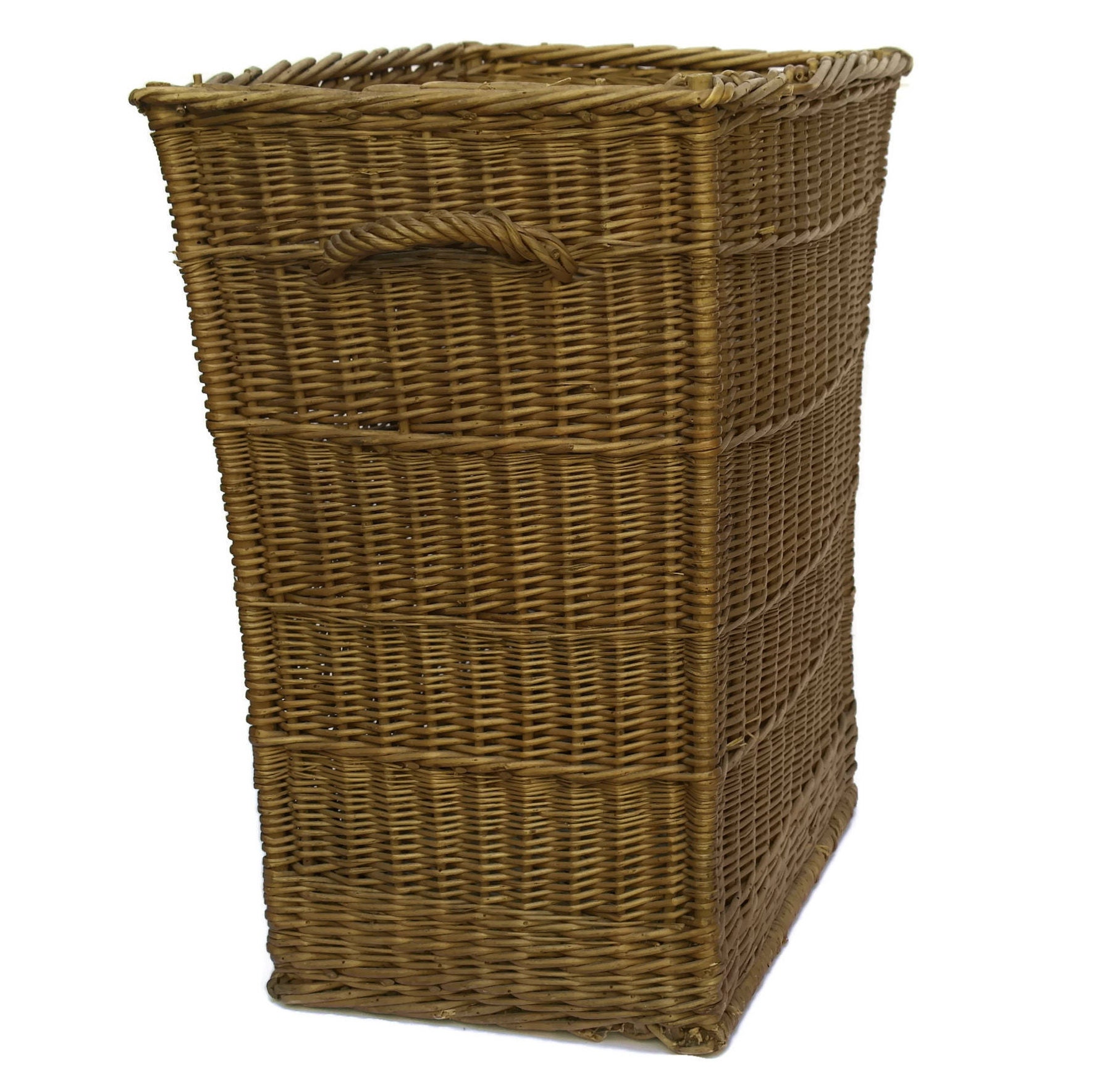 Antique French Laundry Basket. Woven Handled Basket. Rustic Bathroom Decor.