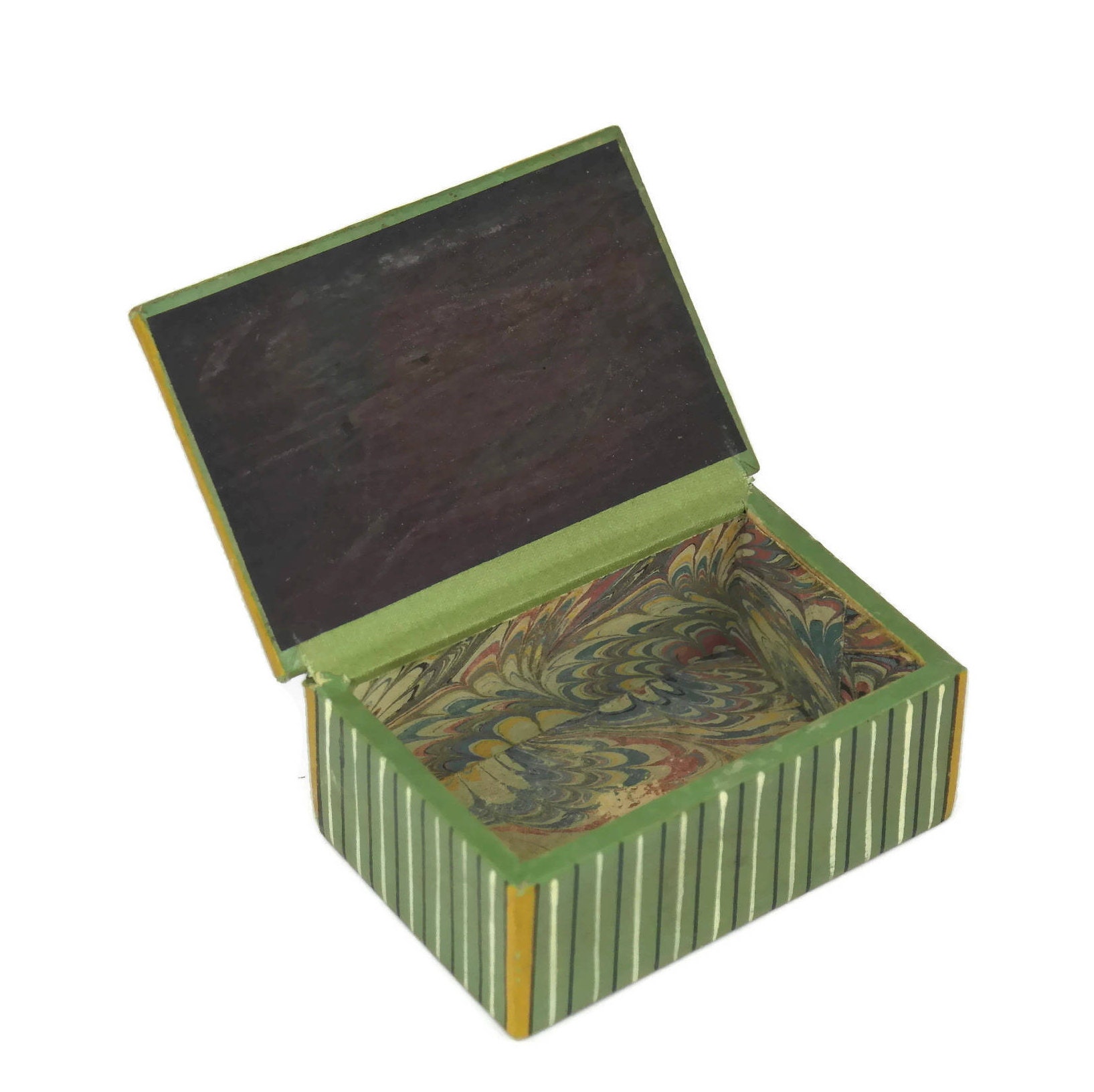 Antique French Match Box with Decoupage and Hand Painted Flowers.