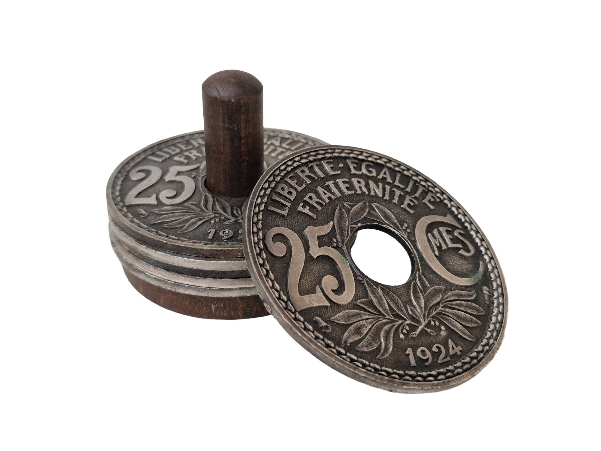 Vintage French Coin Drink Coasters, Set of 6 Bottle Rests, 1924