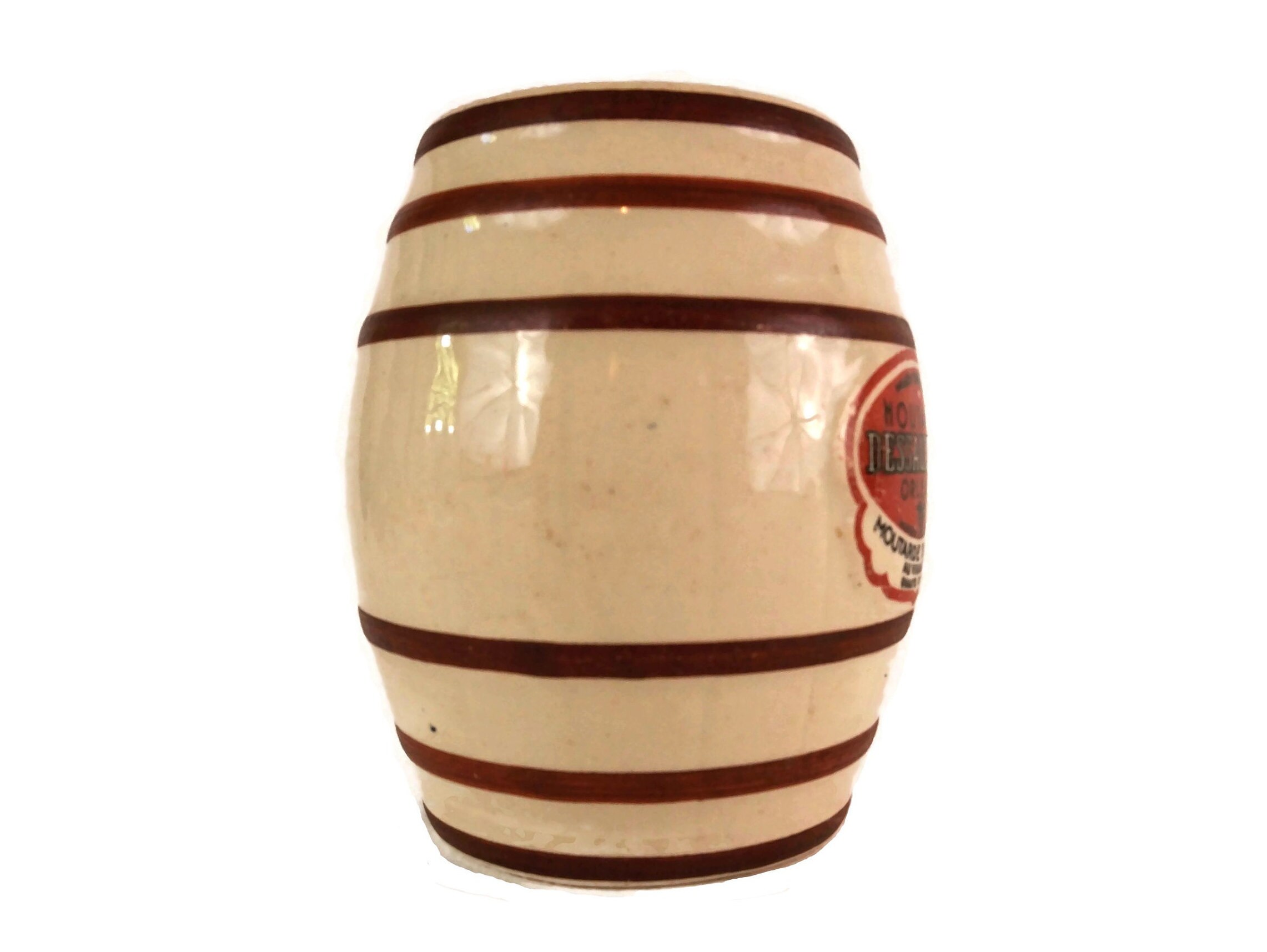 Vintage French Ceramic Mustard Pot, Dessaux & Fils Barrel Condiment Jar