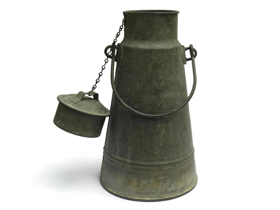 French Zinc Milk Can. Large Vintage Milk Pail. Farmhouse Decor. French Zinc Garden Decor