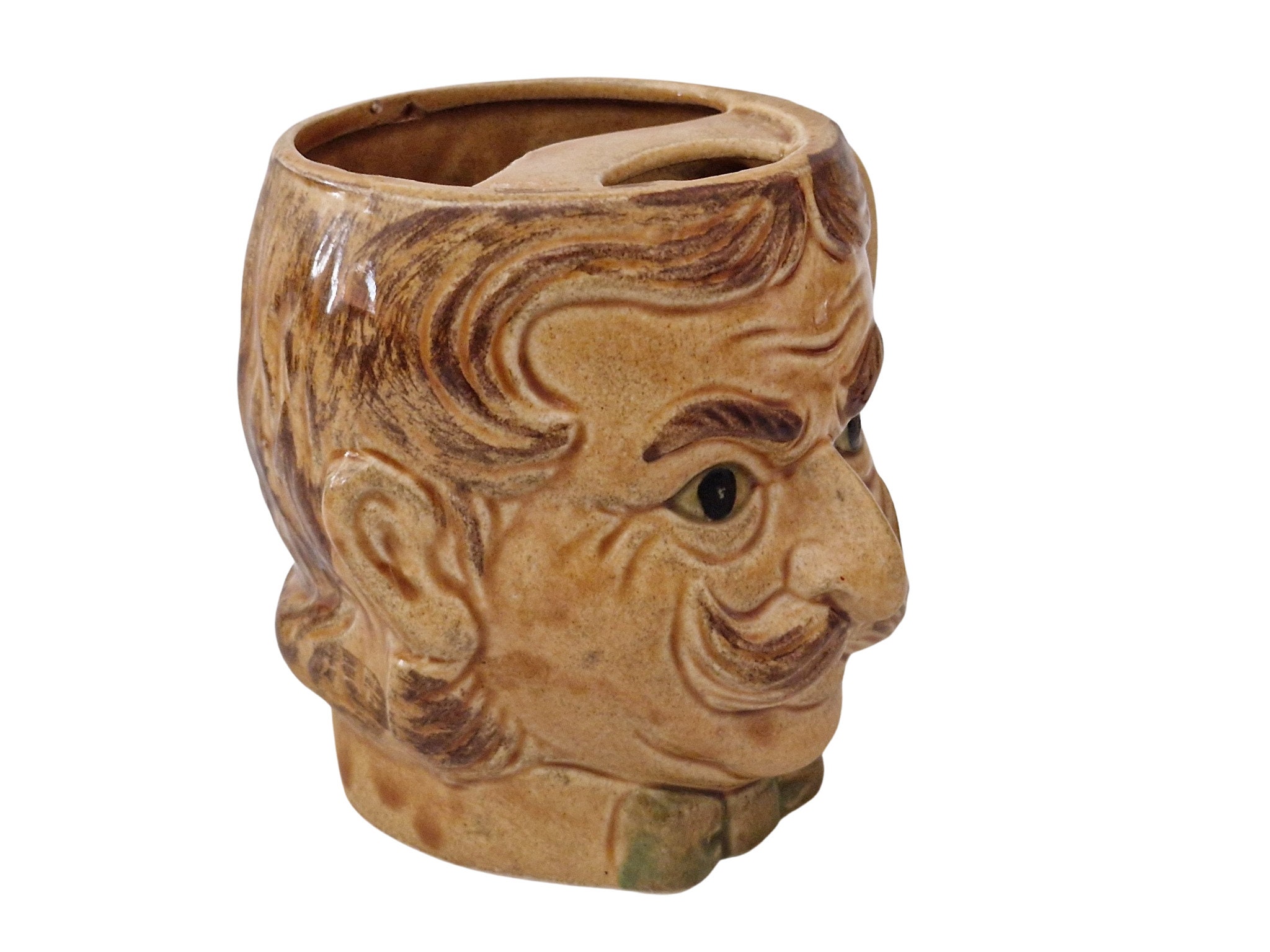 Pottery Figural Face Mug Man Mustache 0724