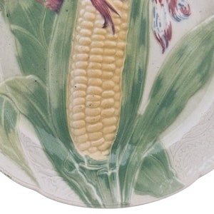 French Antique Majolica Plate with Corn Cob by Keller & Guerin St Clement, Ceramic Kitchen Wall Hanging Decor image 9