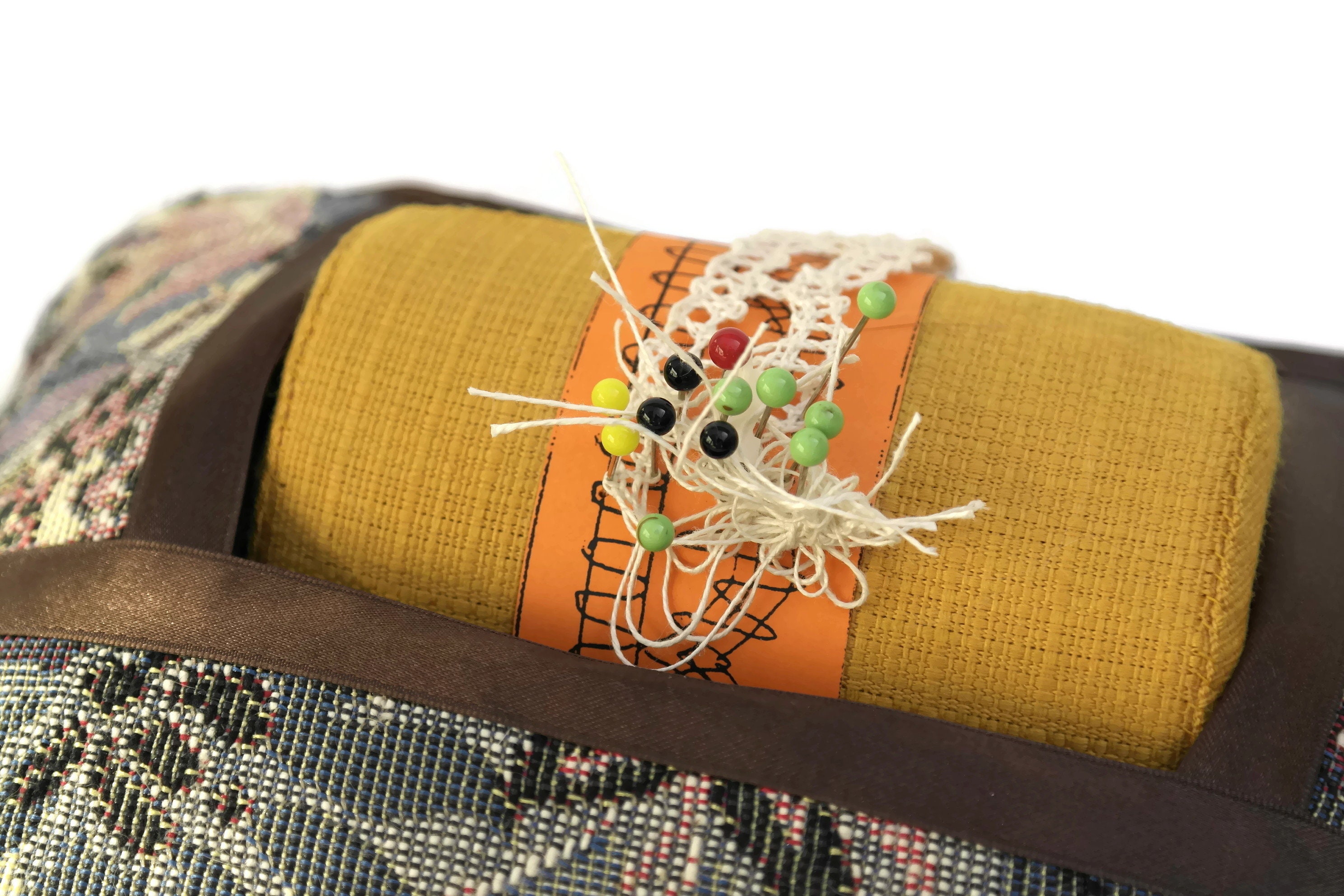 Vintage French Lace Pillow with Wooden Bobbin Set. Bobbin Lace Making