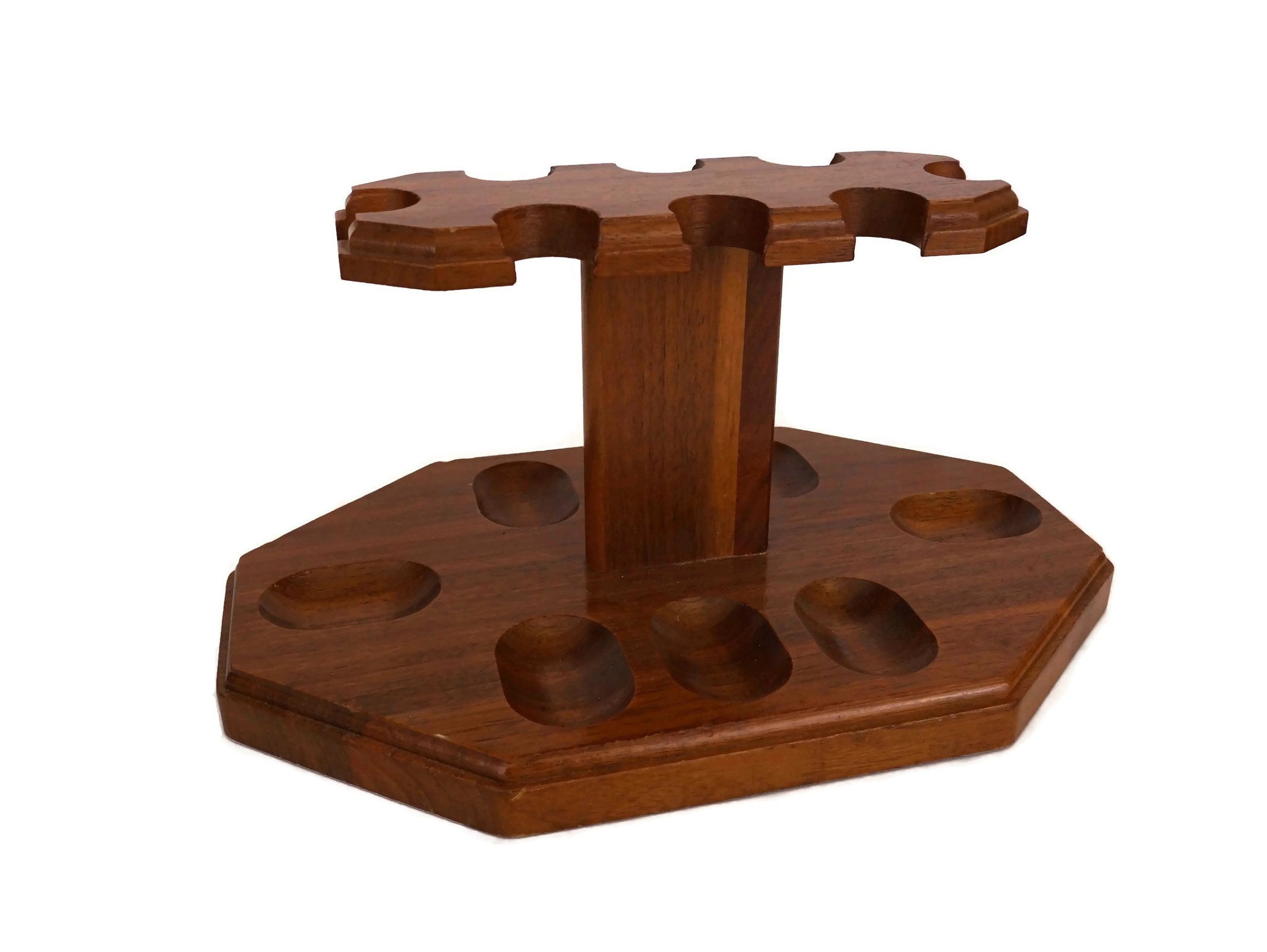 Vintage Wooden Pipe Rack, 8 Pipes Holder Stand, Gift for Smoker