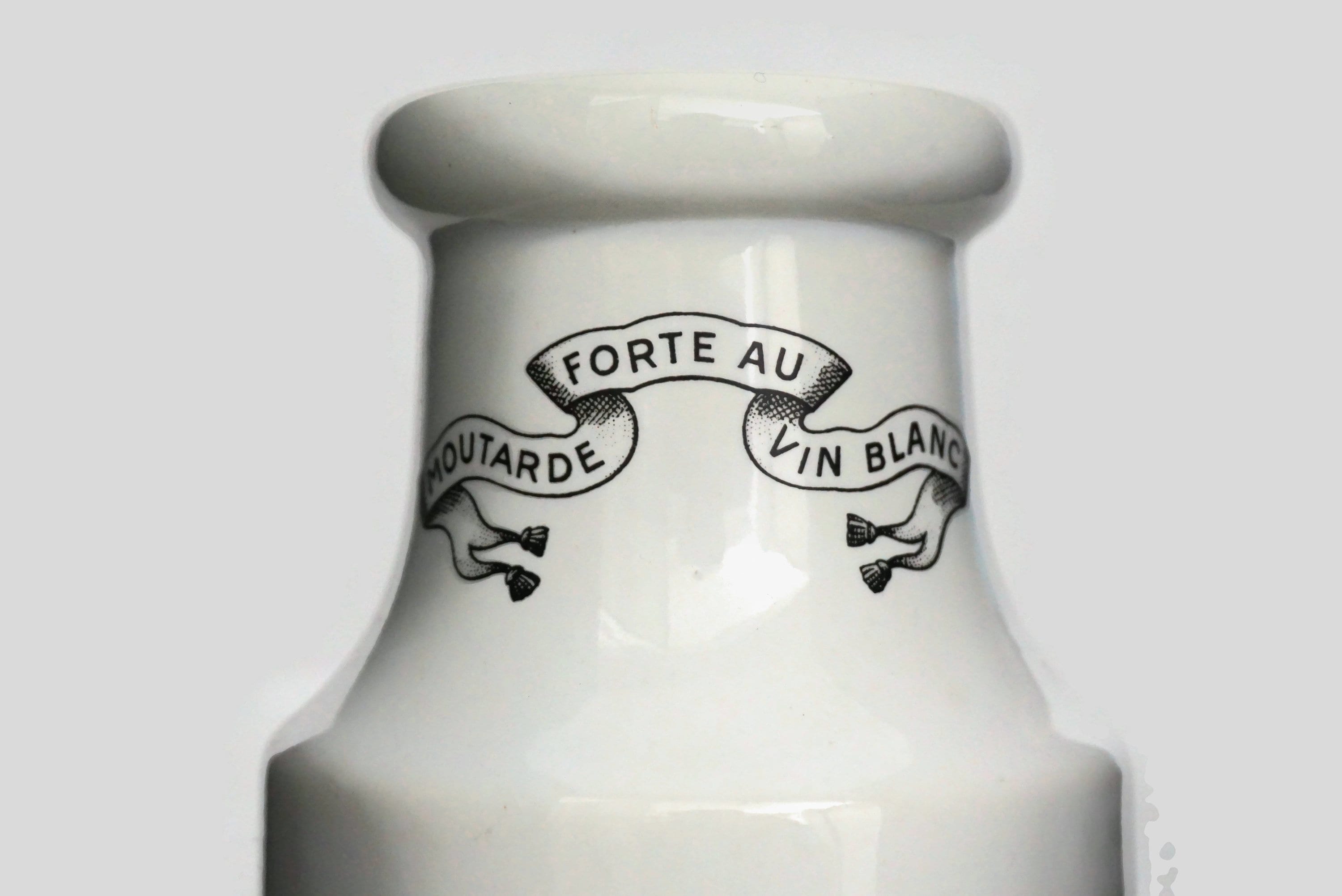 French Dijon Mustard Pot, Large Grey Poupon Advertising Ceramic Jar