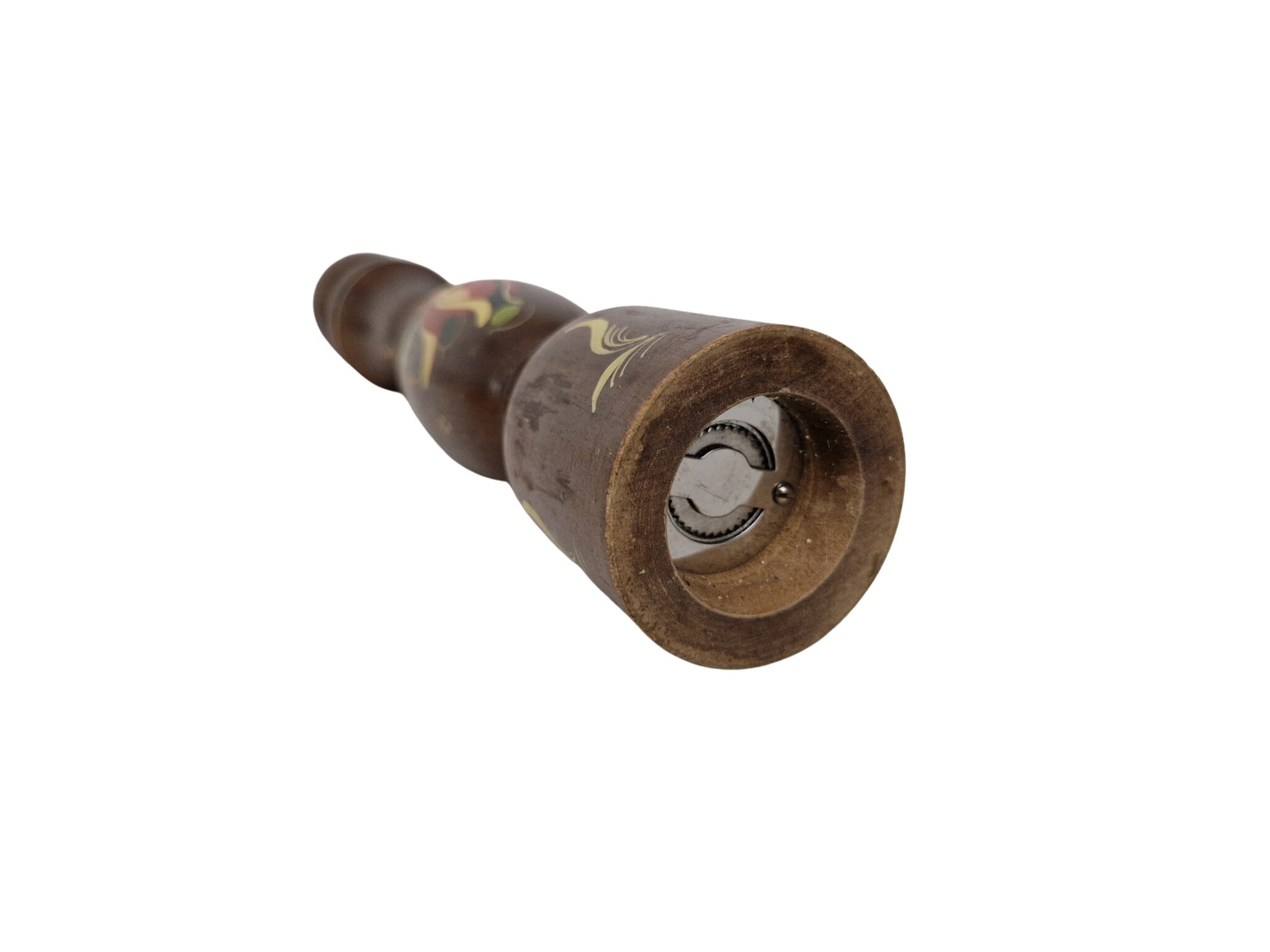 Wooden Italian Pepper Grinder Mill with Hand Painted Folk Art Flowers