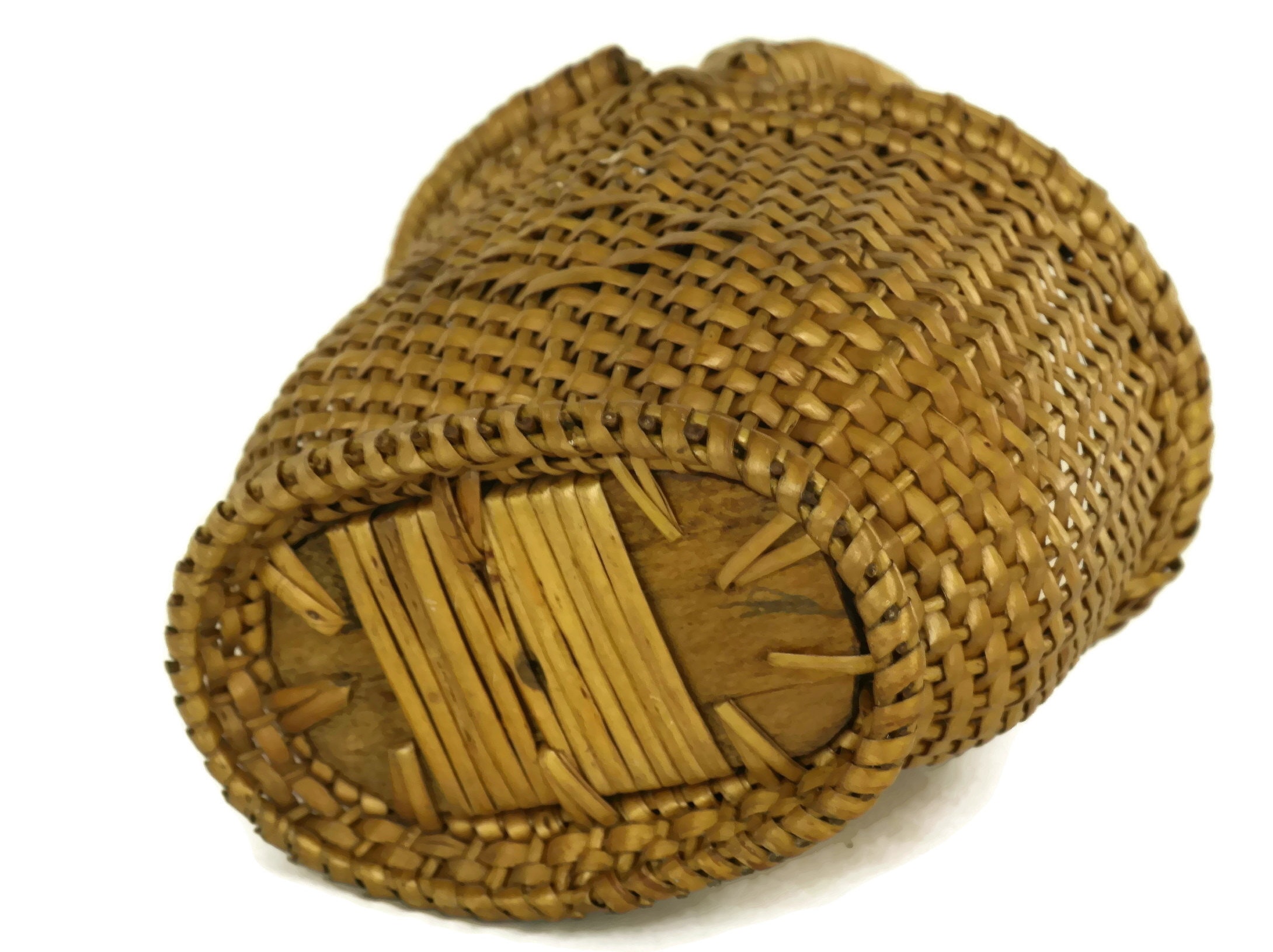 RESERVED for Elaine. French Antique Miniature Basket. Hand Woven Wicker Doll Basket with Lid