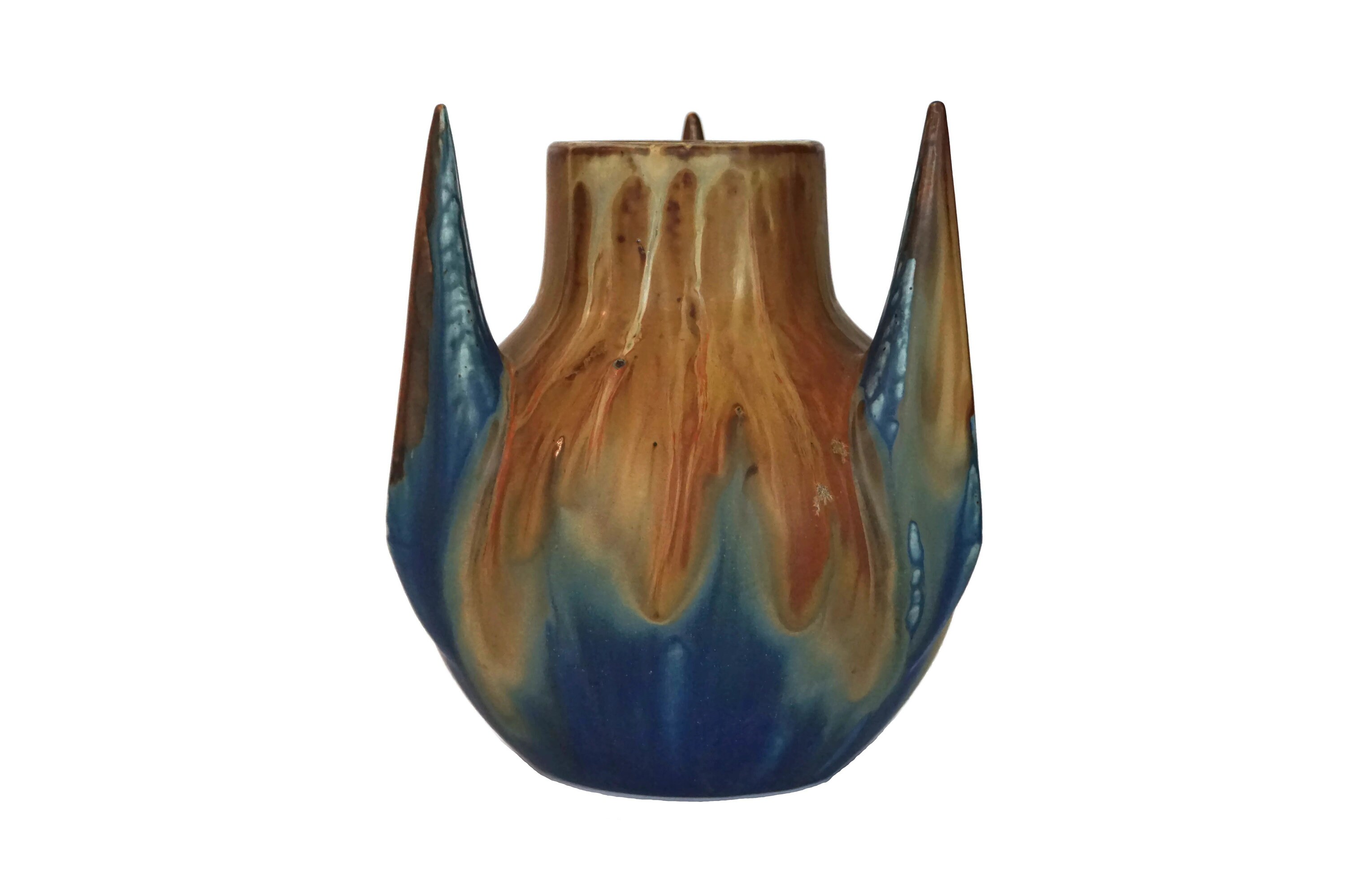 Round Art Deco Pottery Vase with Geometric Spikes