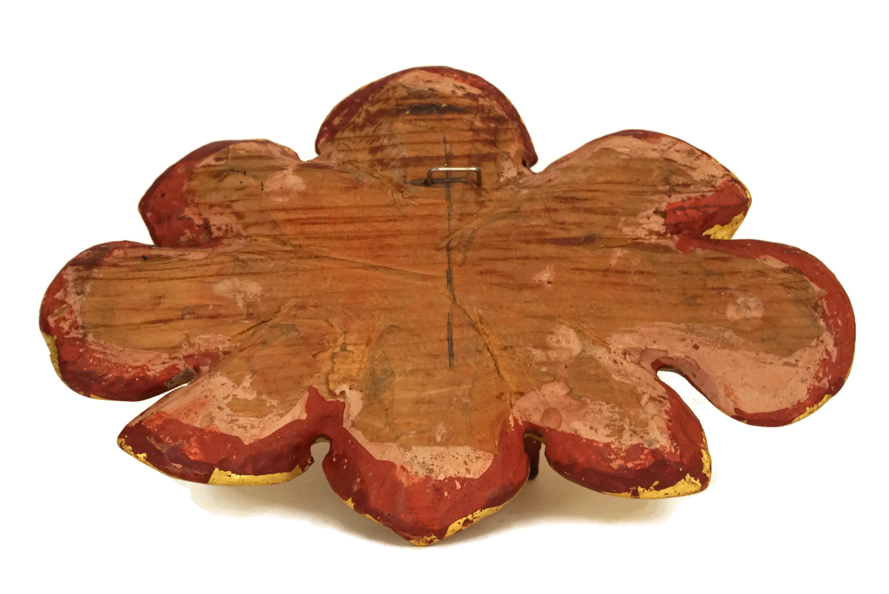 Antique Gilt Carved Wood Flower Wall Hanging