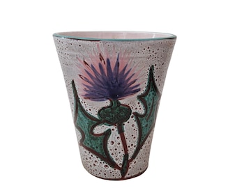 Vallauris Ceramic Thistle Vase, Mid Century Hand Painted French Pottery Studio Art