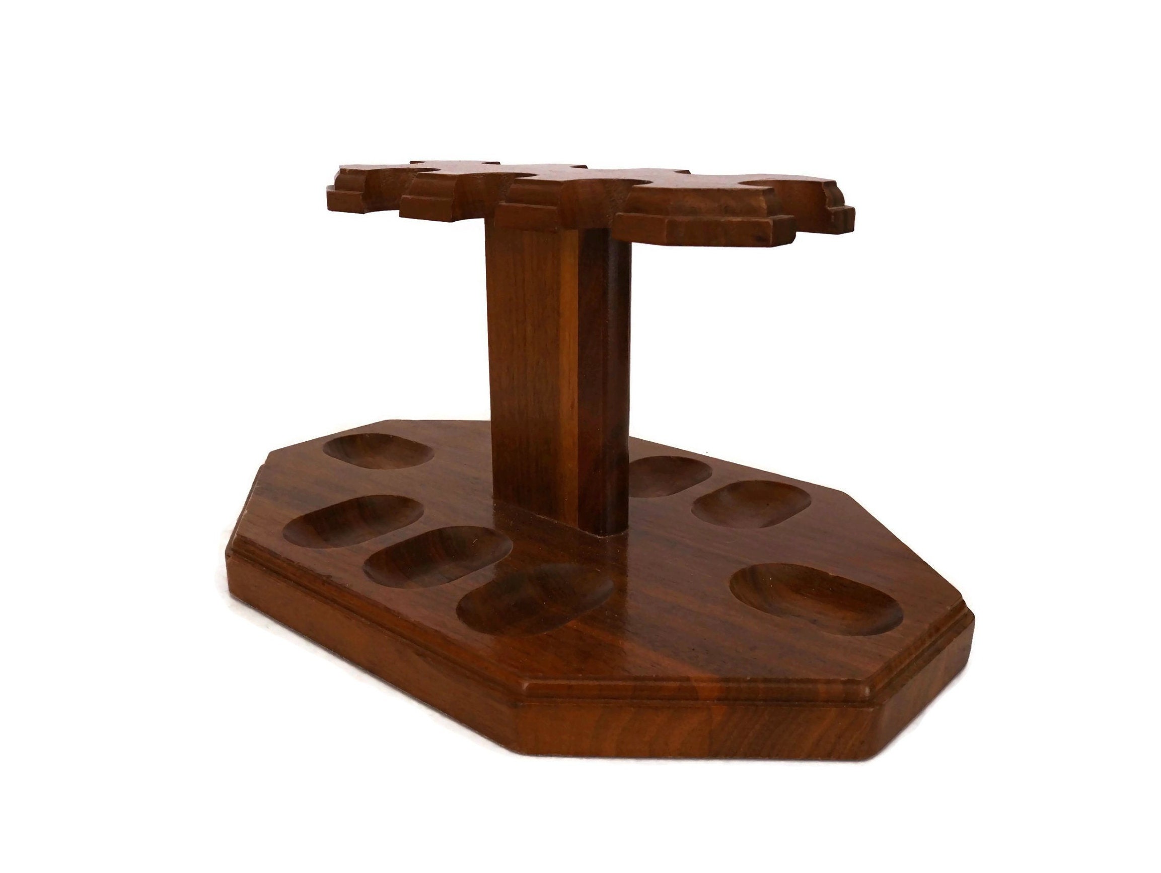 Vintage Wooden Pipe Rack, 8 Pipes Holder Stand, Gift for Smoker