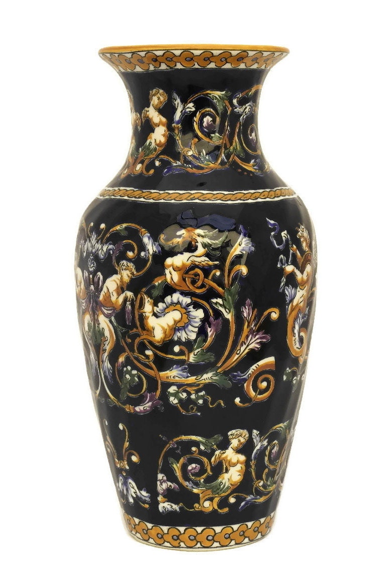 Gien Blue Renaissance Baluster Vase.