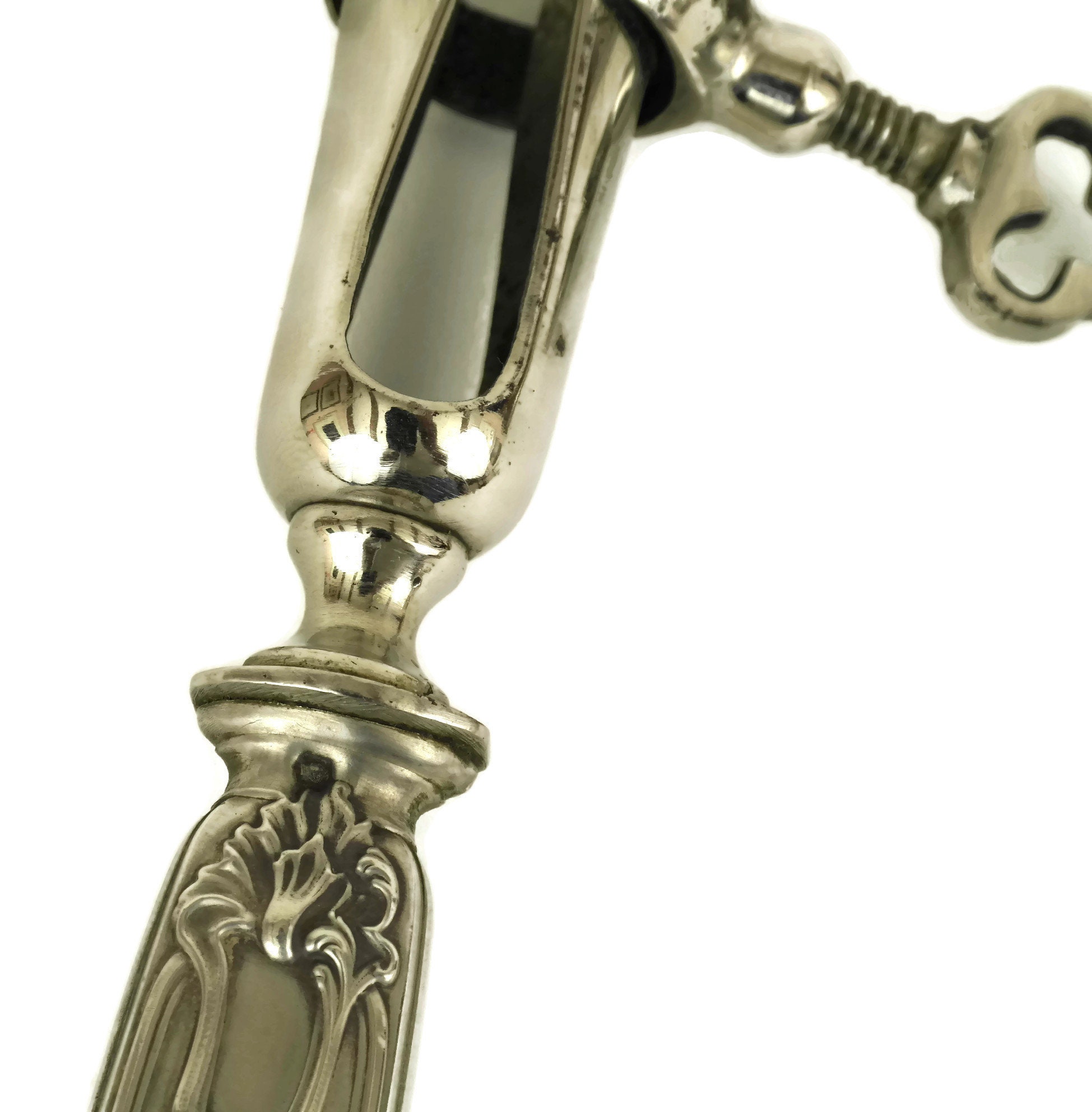 Antique Silver Carving Set with Knife, Fork and Roast Meat Clamp Bone