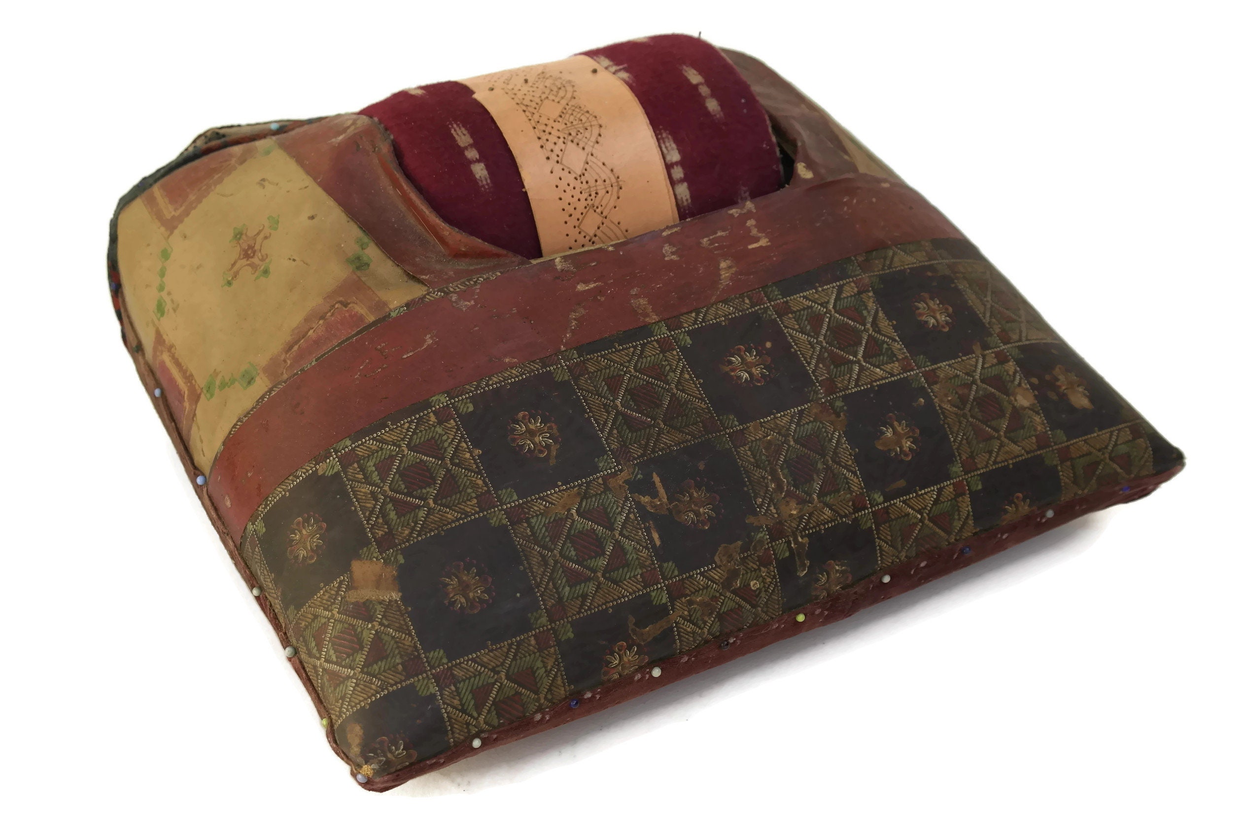 Antique French Lace Making Pillow with Wooden Lace Bobbins, Bobbin Lace Cushion, Craft Room ...