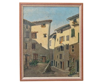 Provence Village Street Scene Painting by Edouard Plauchier, Provencal Original Signed Wall Art