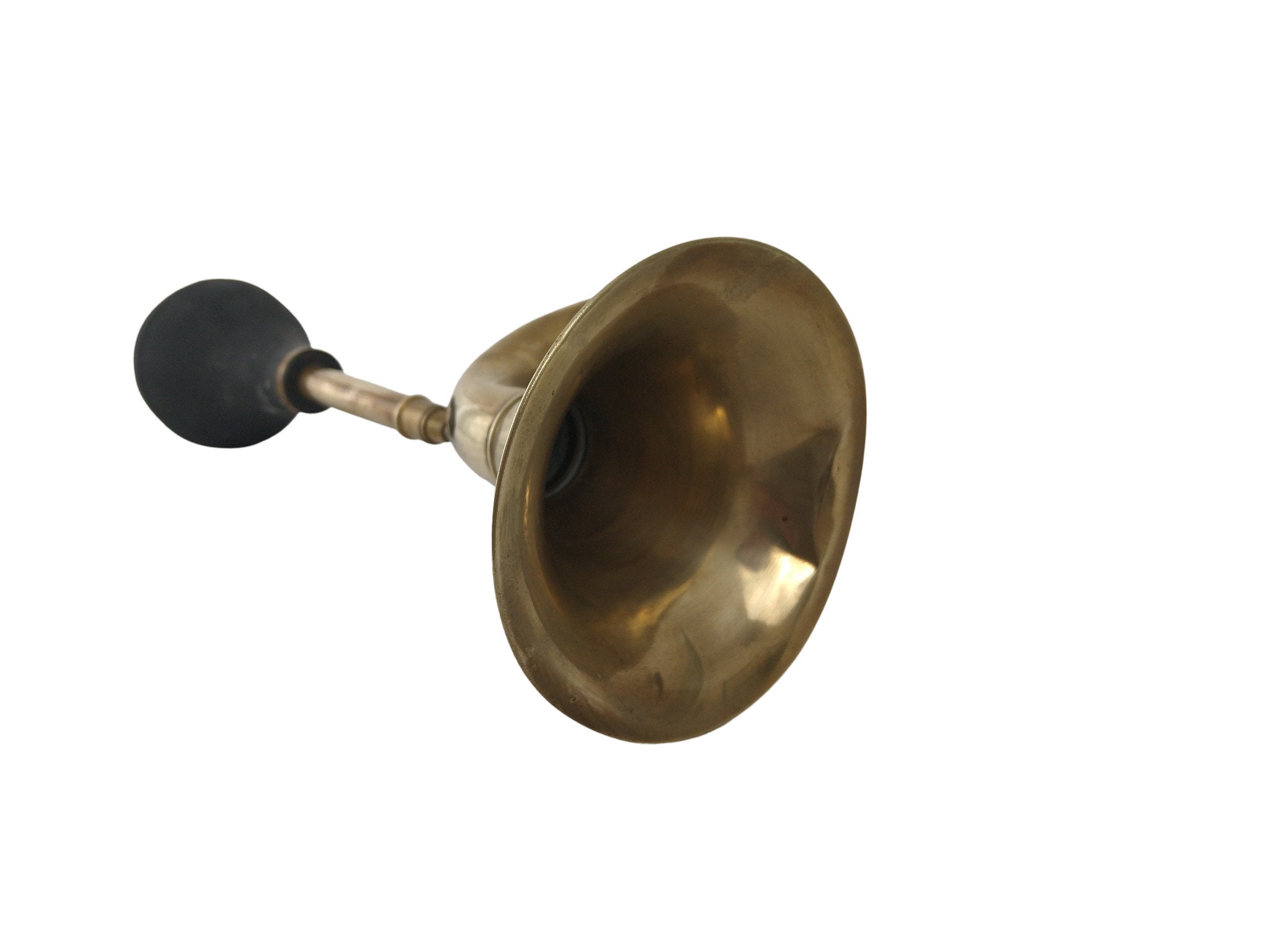 Antique French Brass Car Horn with Rubber Squeeze Bulb, French