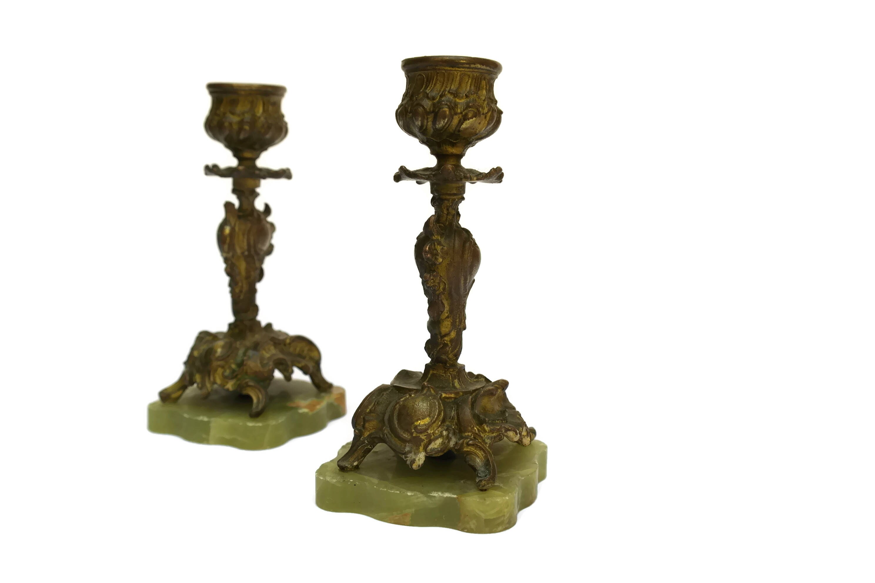 Pair of Antique French Romantic Candlestick Holders. Small Rococo