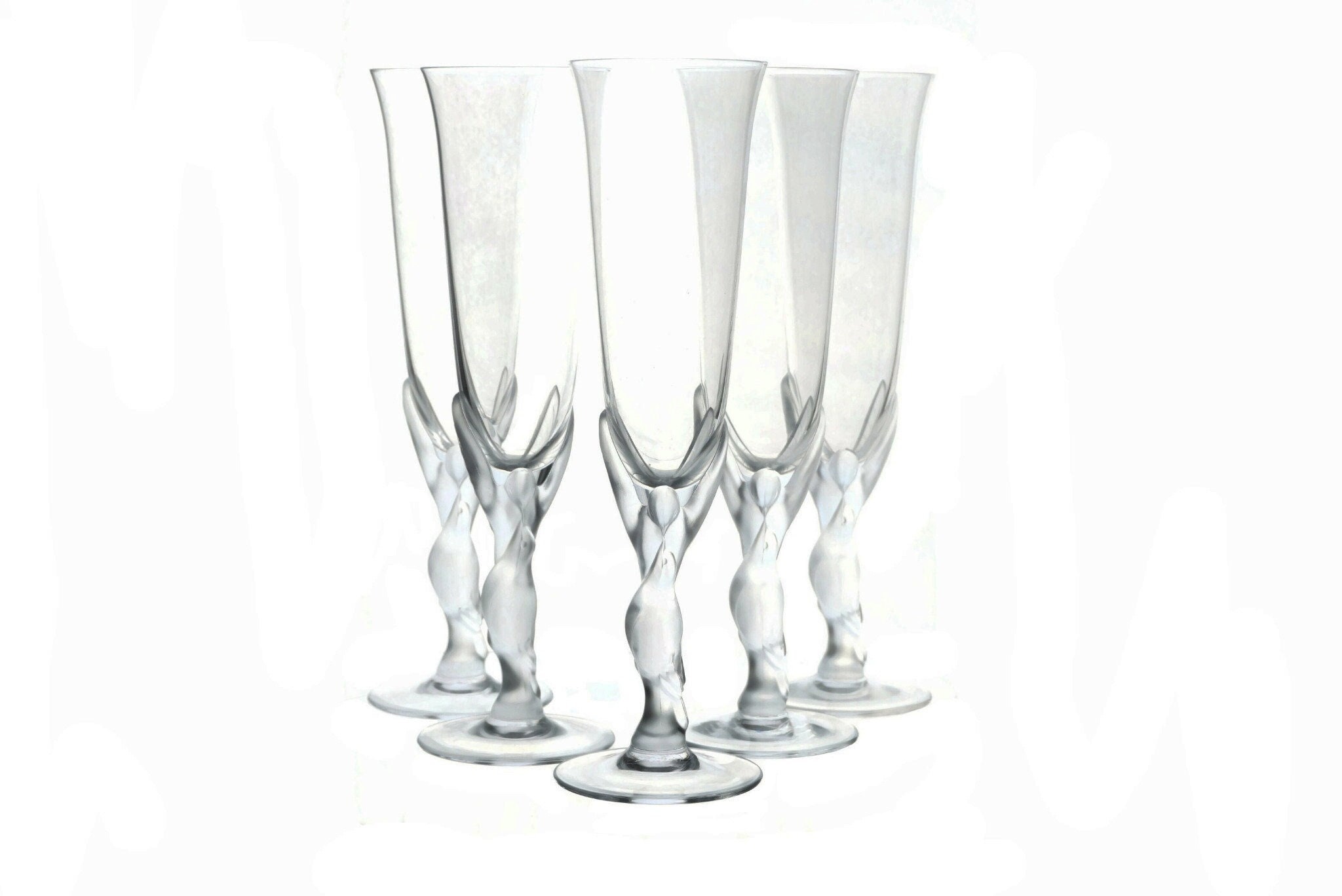 Faberge Crystal Champagne Flutes, Set of 5, French Kissing Dove Glasses