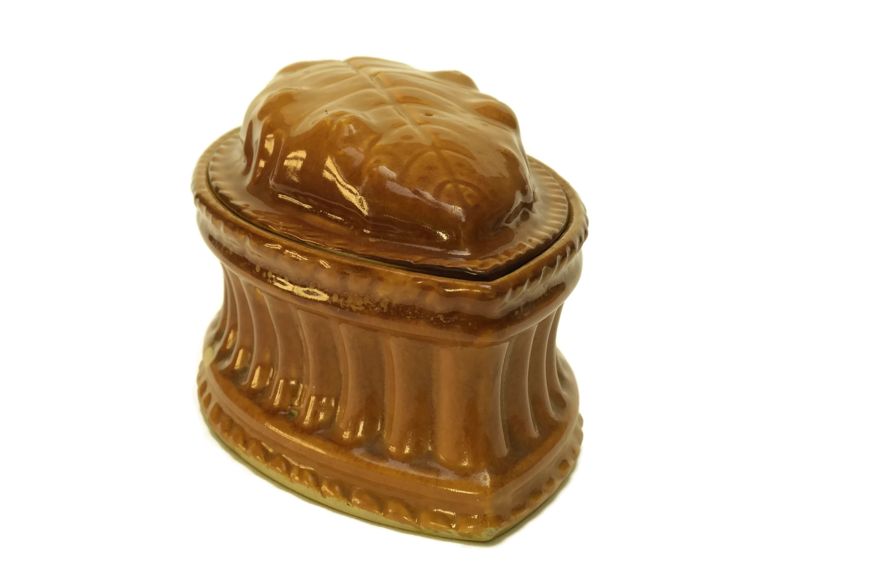 French Porcelain Game Pie Dish. Rustic Tureen Baking Mould with Lid