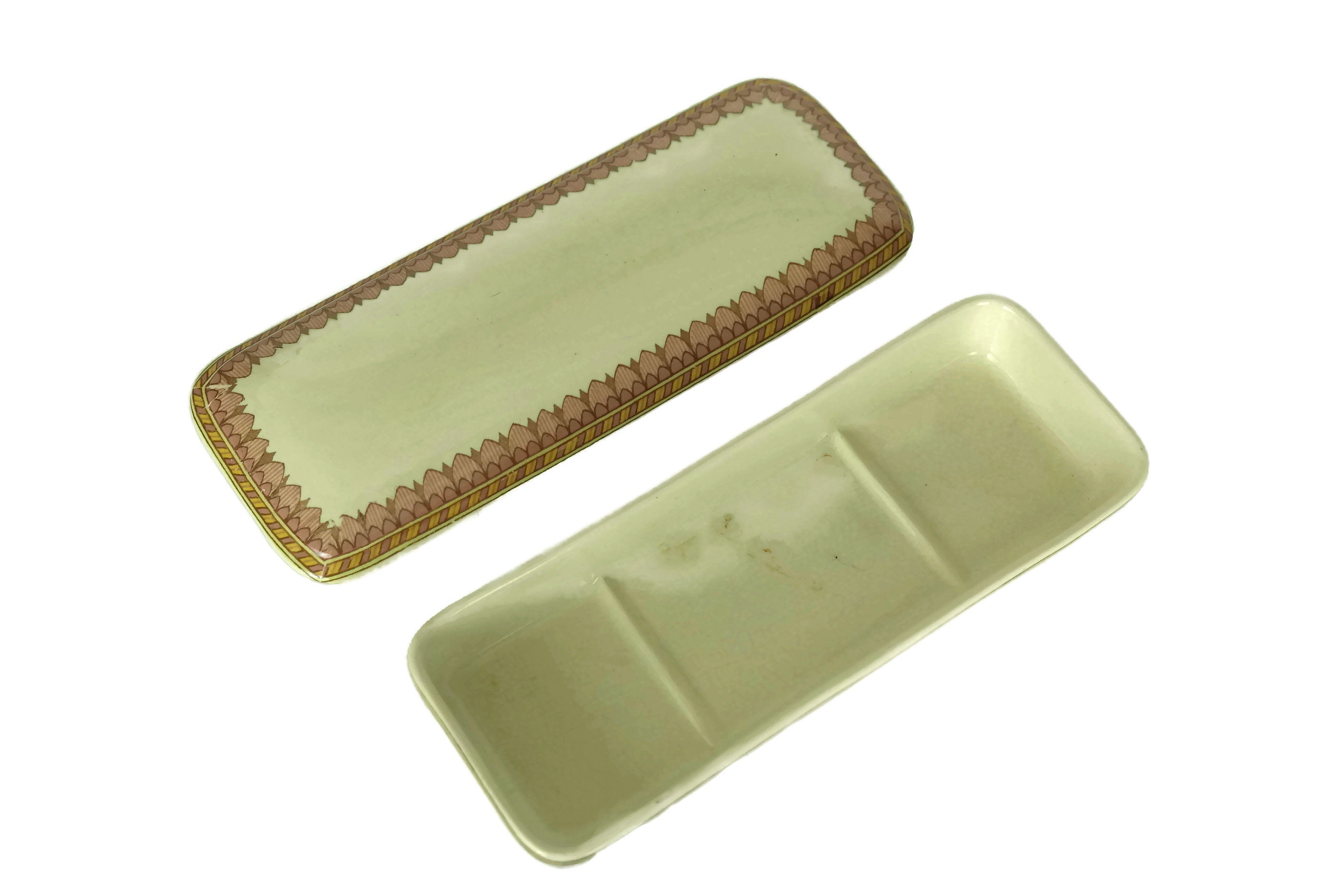 Antique Ceramic Toothbrush Holder. Decorative French Sarreguemines