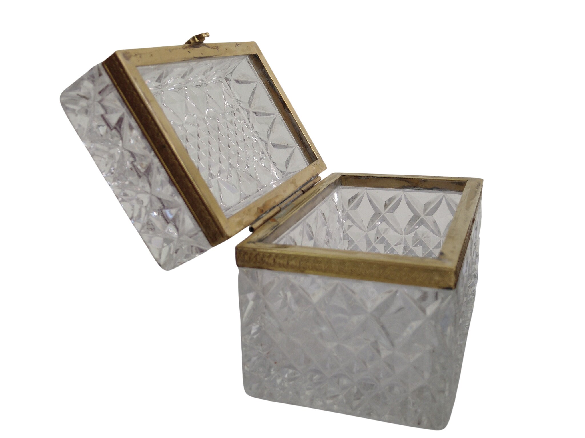 Antique French Crystal Jewelry Box, Charles X Hand Cut Glass Coffret