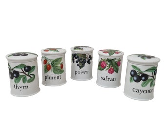 Paris Porcelain Kitchen Canister Set with Wild Berries, Small French Ceramic Storage Jars