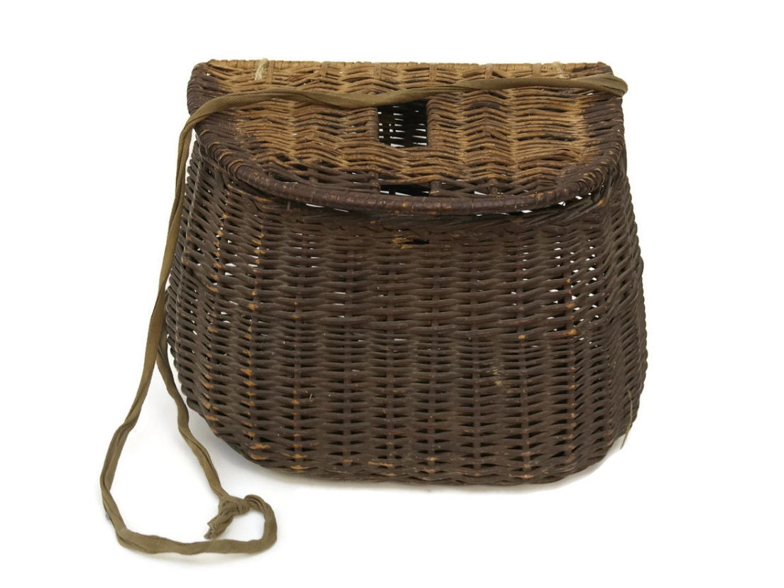 French Fishing Creel. Vintage French Wicker Fishing Basket. Gift for