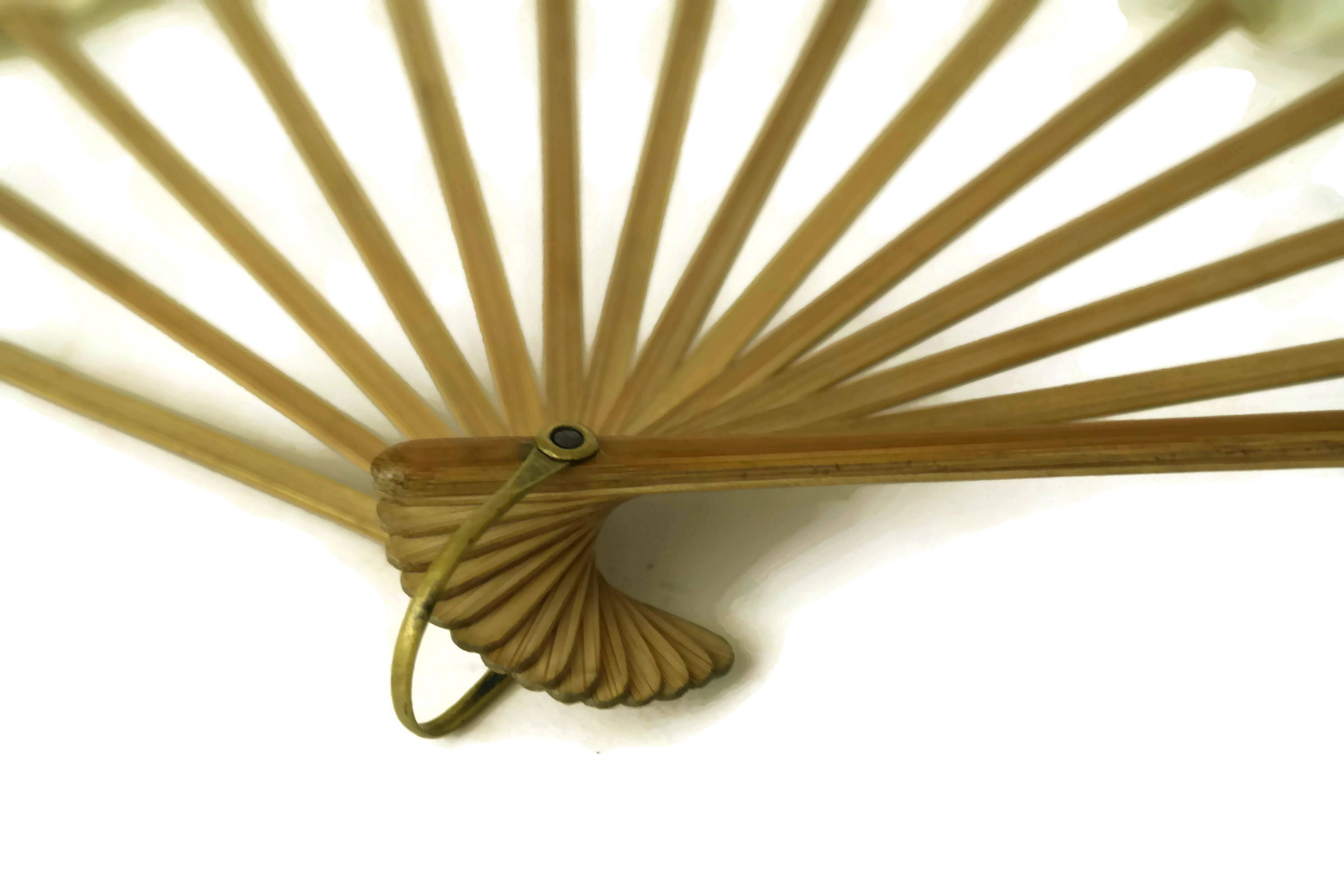 Antique Bamboo Folding Hand Fan. Hand Painted Paper Fan. Asian Fashion