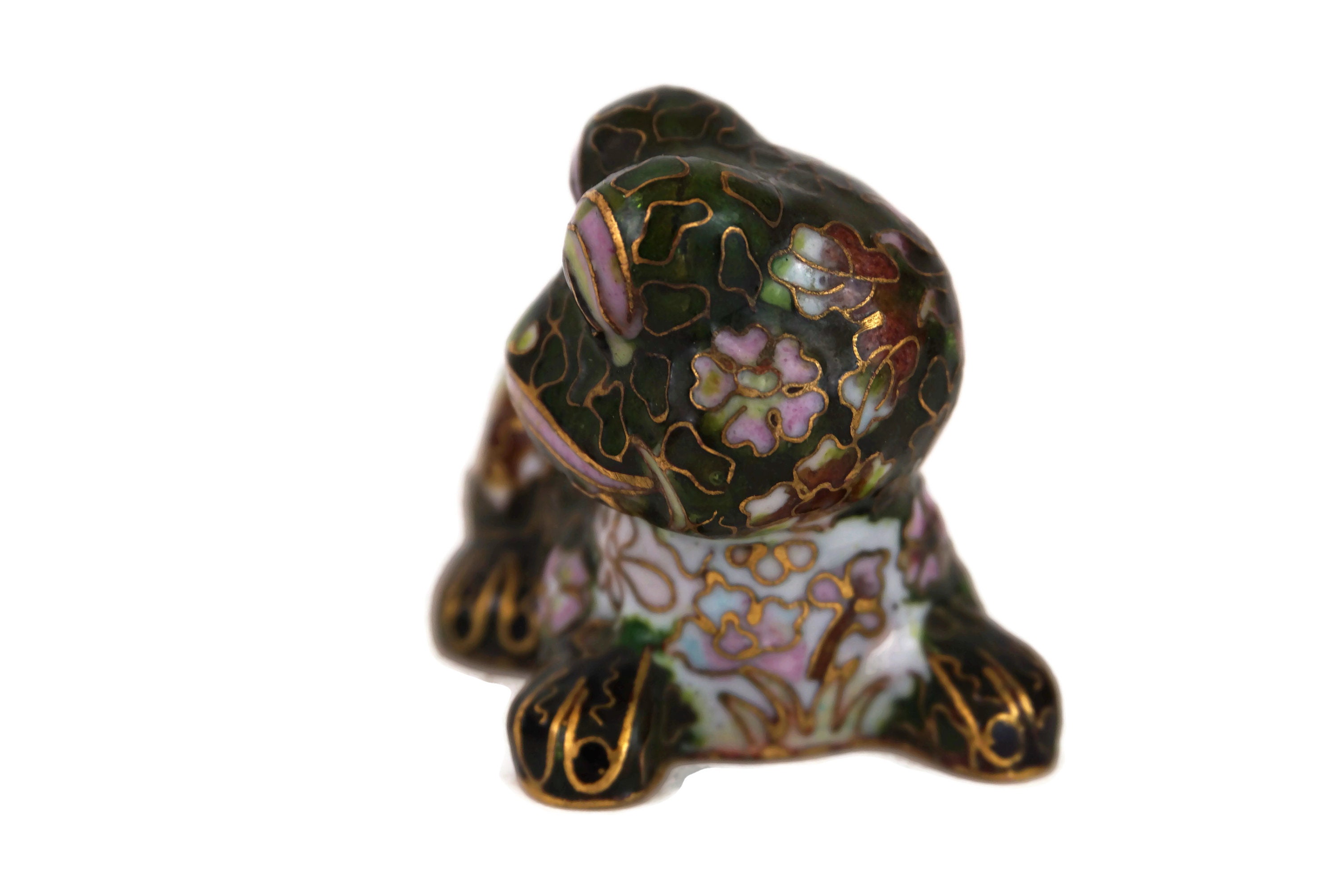 Vintage Chinese Cloisonne Frog Figurine, Collectible Enamel Brass