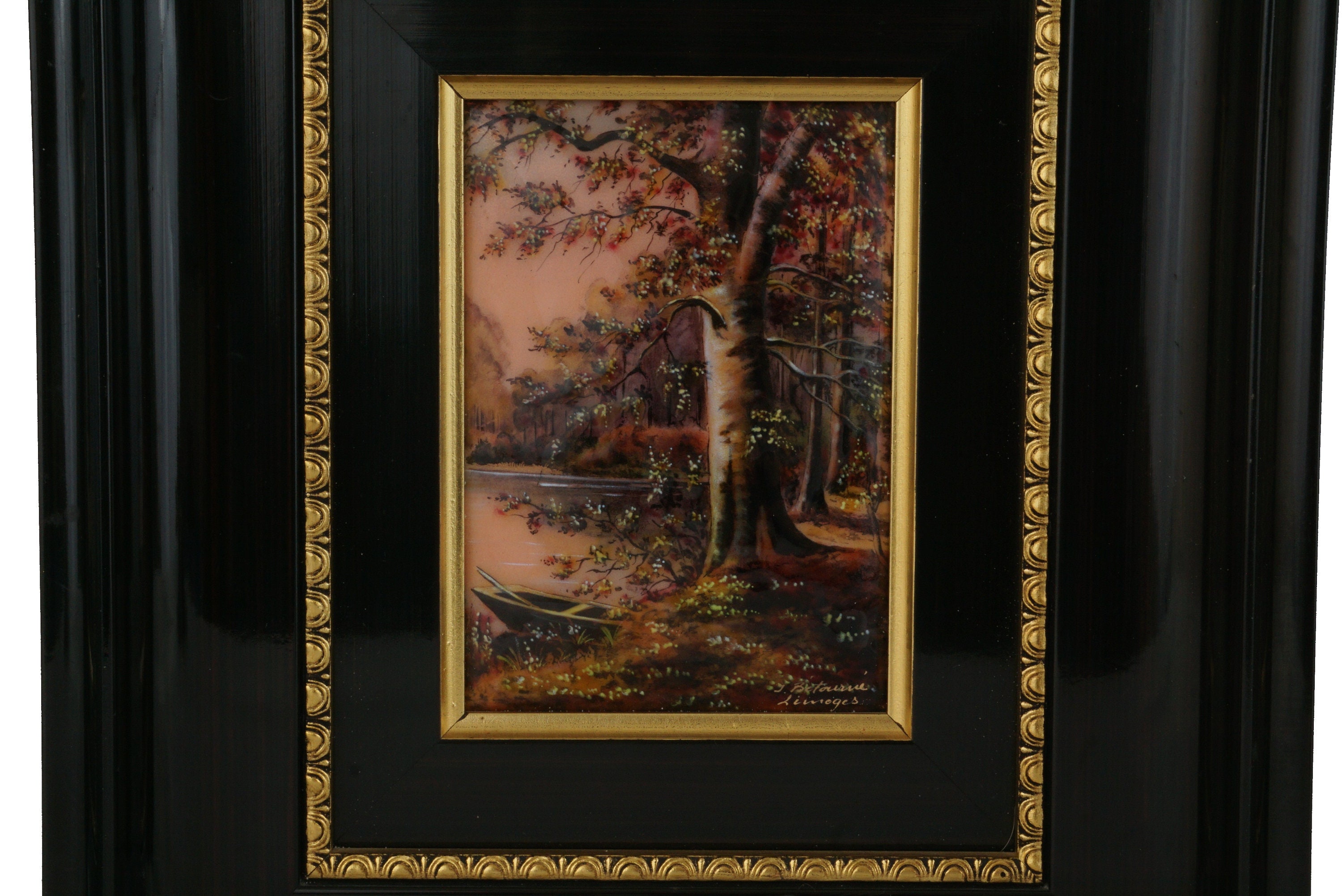Hand Painted French Limoges Enamel Wall Art with River, Trees and