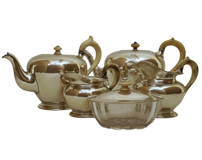 Austrian Sterling Silver Tea Service with Teapot, Sugar Bowl and Creamer Set