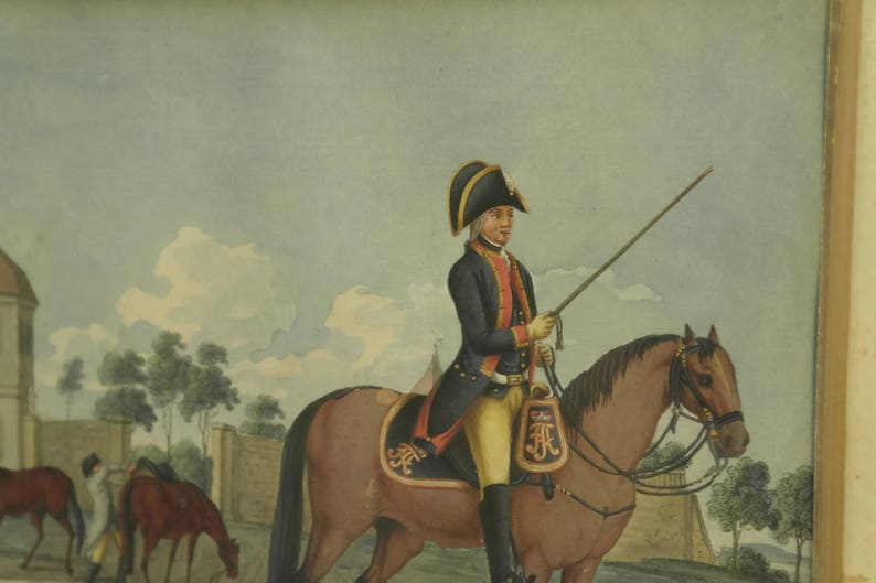 Antique Military Equestrian Art Painting Soldier on Horseback Etsy