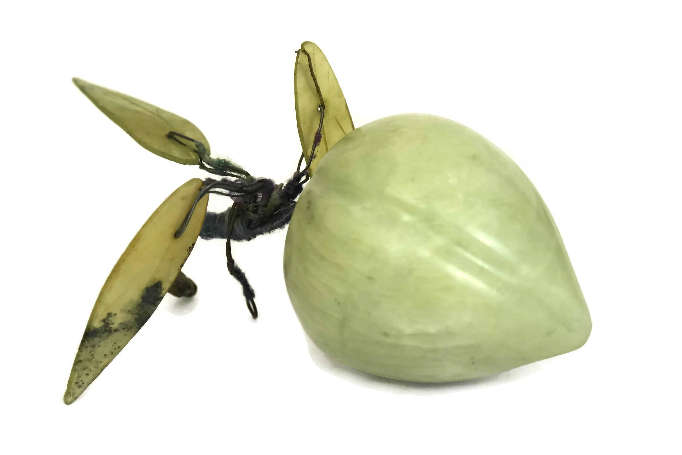 Chinese Jade Stone Carved Peach Figurine. Faux Fruit Display. Vintage
