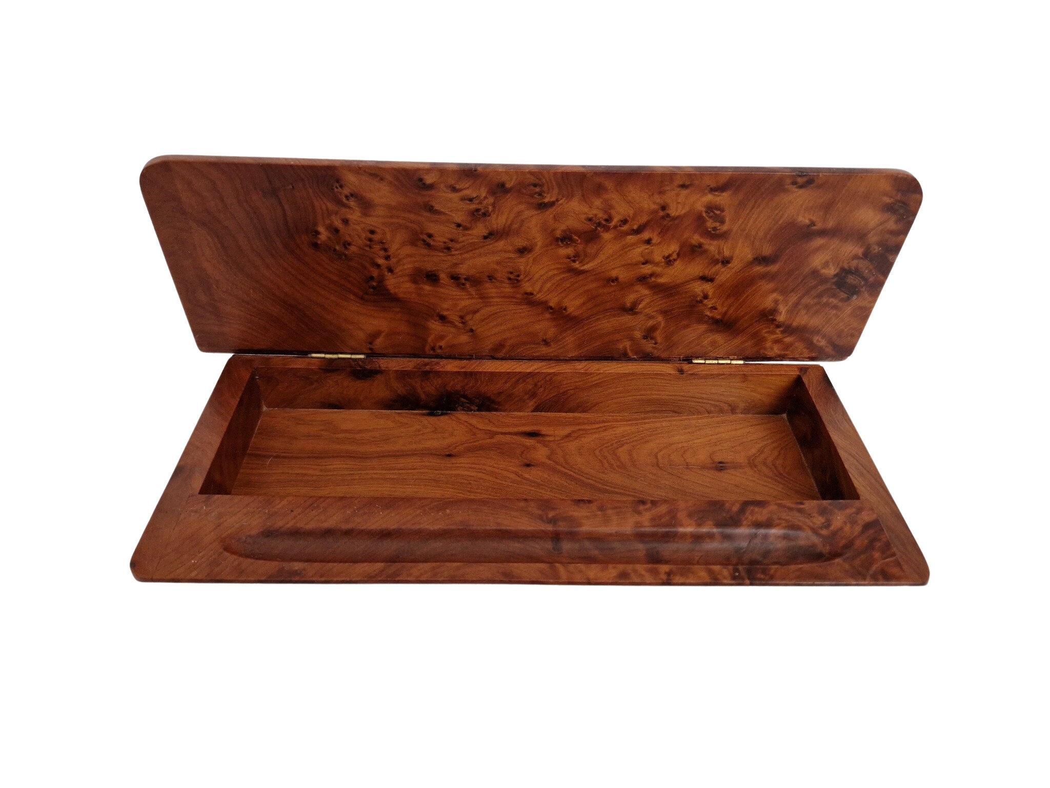 Vintage French Burlwood Pencil Box and Desk Organizer, Wooden Pen Case