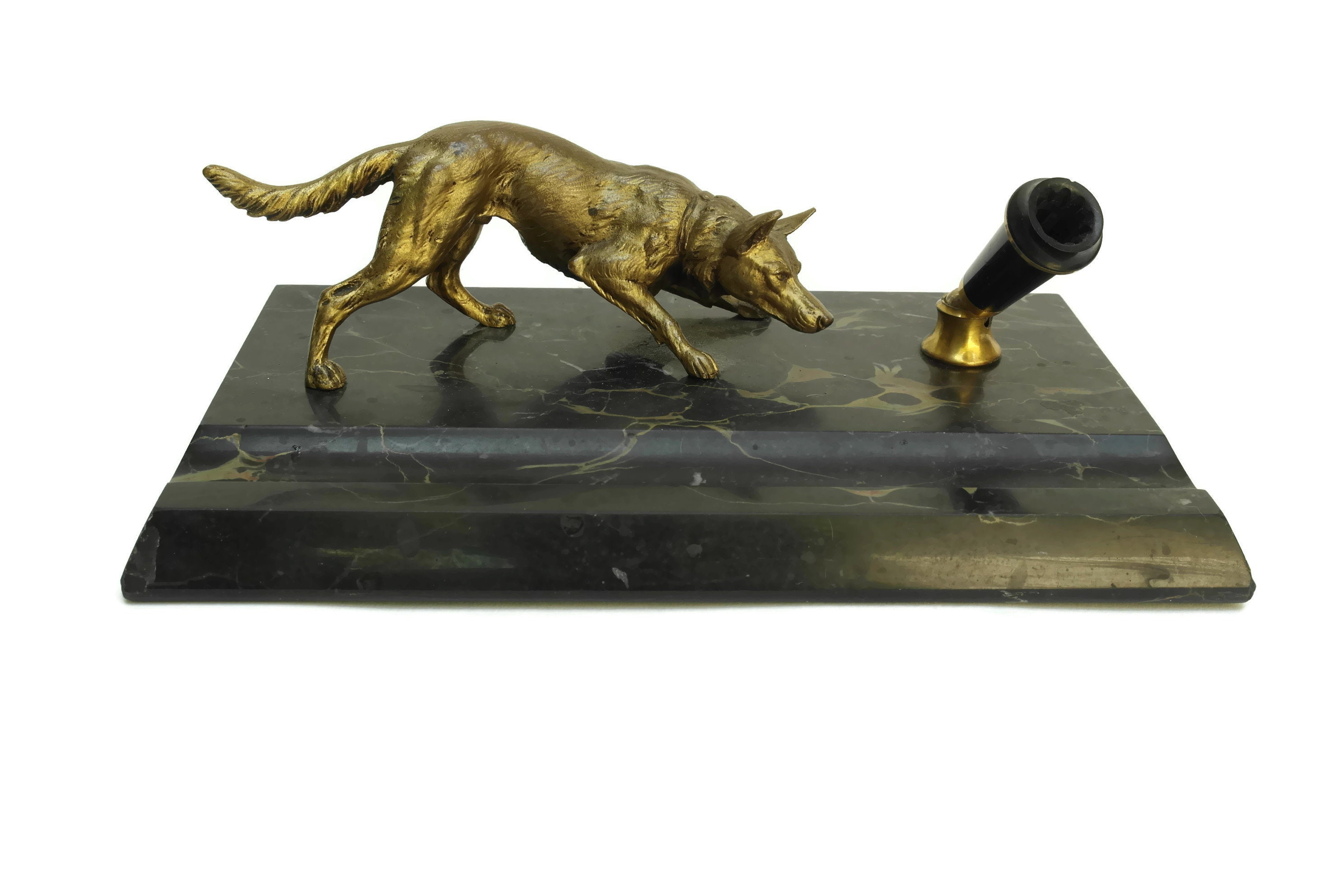 Art Deco Dog Figurine Pen Holder and Desk Organizer.