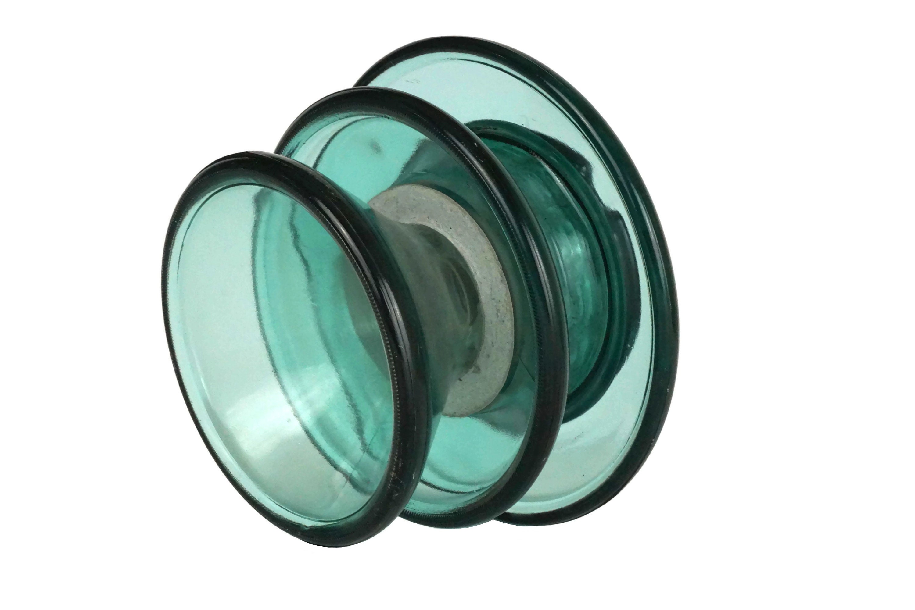 Large Green Glass Electric Insulator, French Vintage Industrial Decor