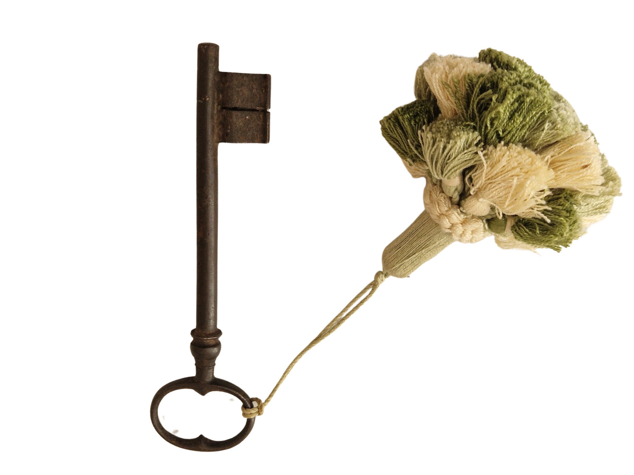 Antique French Skeleton Key and Tassel, Decorative Rustic Home Decor